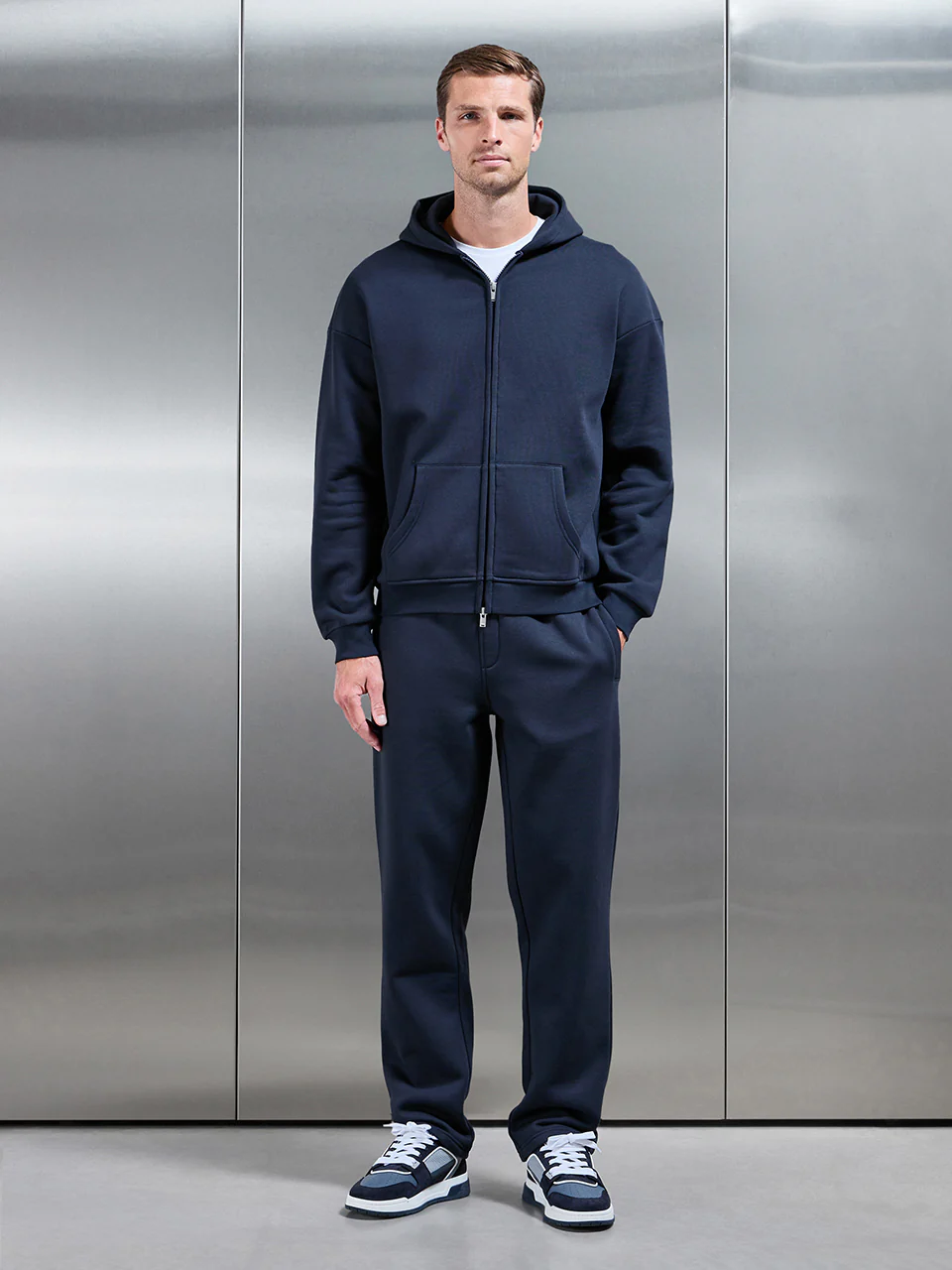 Essential Relaxed Fit Zip Through Hoodie in Navy - Image 2