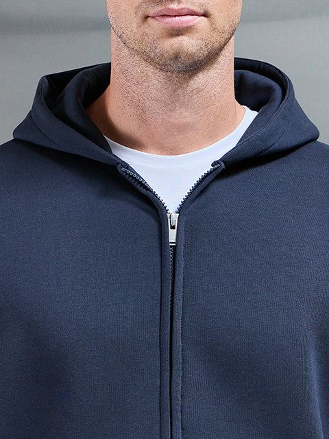 Essential Relaxed Fit Zip Through Hoodie in Navy - Image 3