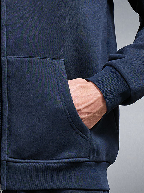 Essential Relaxed Fit Zip Through Hoodie in Navy - Image 4