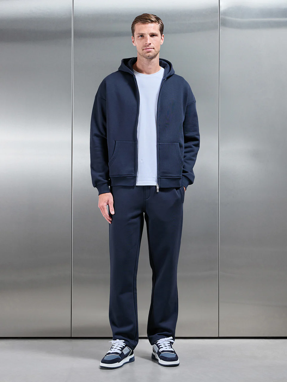 Essential Relaxed Fit Zip Through Hoodie in Navy - Image 7