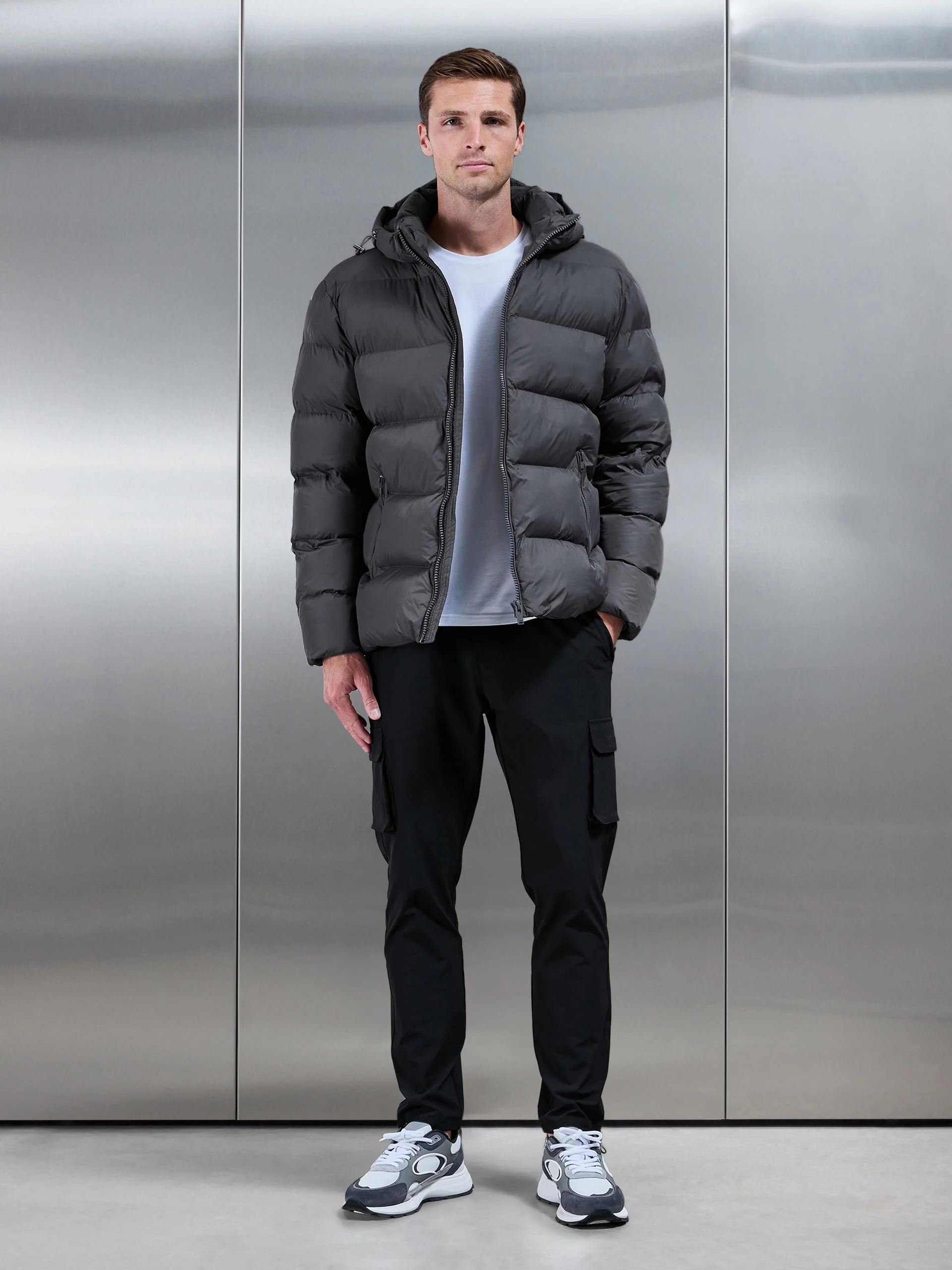 Essential Short Puffer Jacket in Grey - Image 6