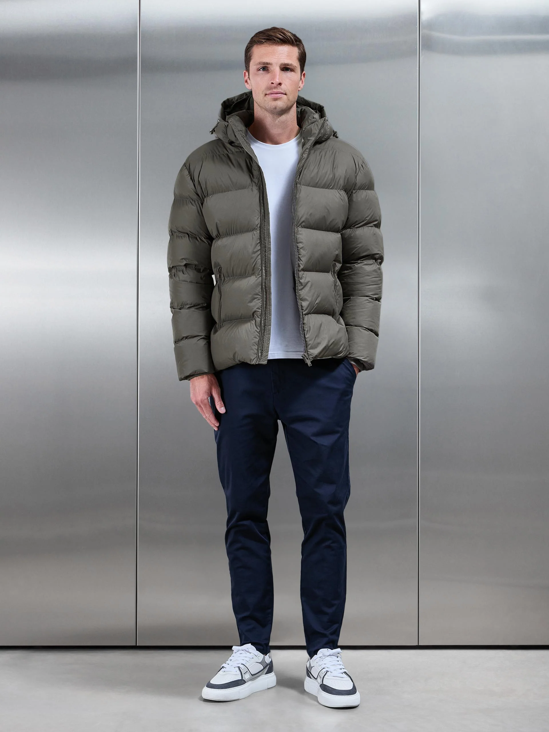 Essential Short Puffer Jacket in Olive - Image 3
