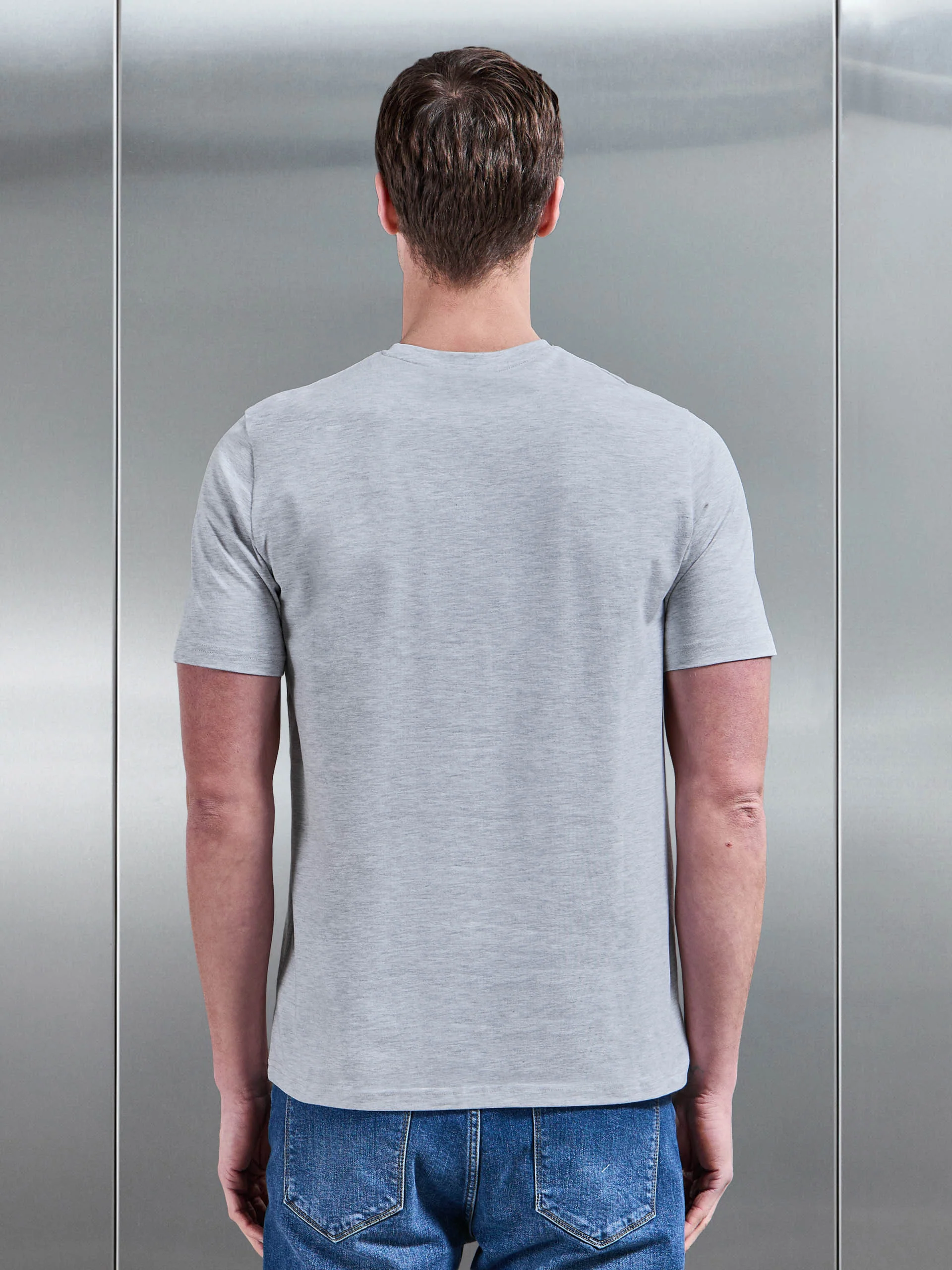 Essential Slim Fit Cotton Stretch T-Shirt in Marl Grey - Image 3