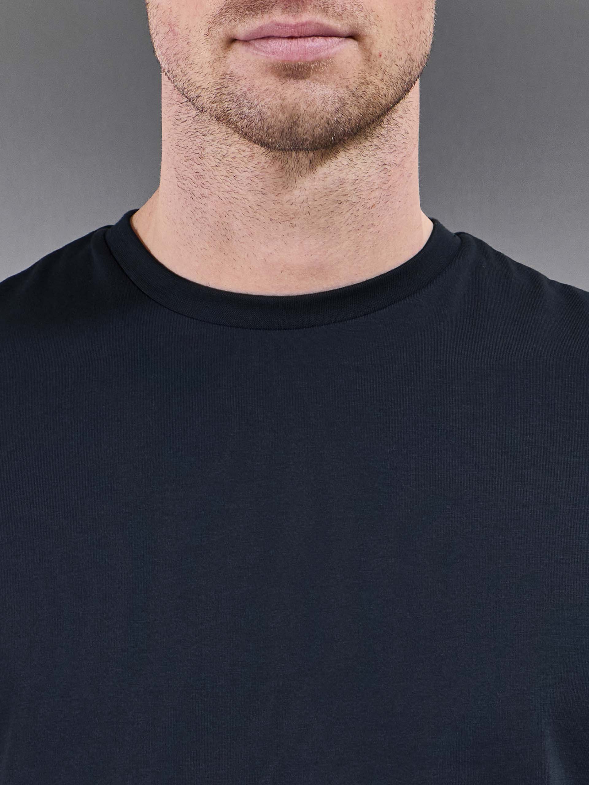 Essential Slim Fit Cotton Stretch T-Shirt in Navy - Image 4