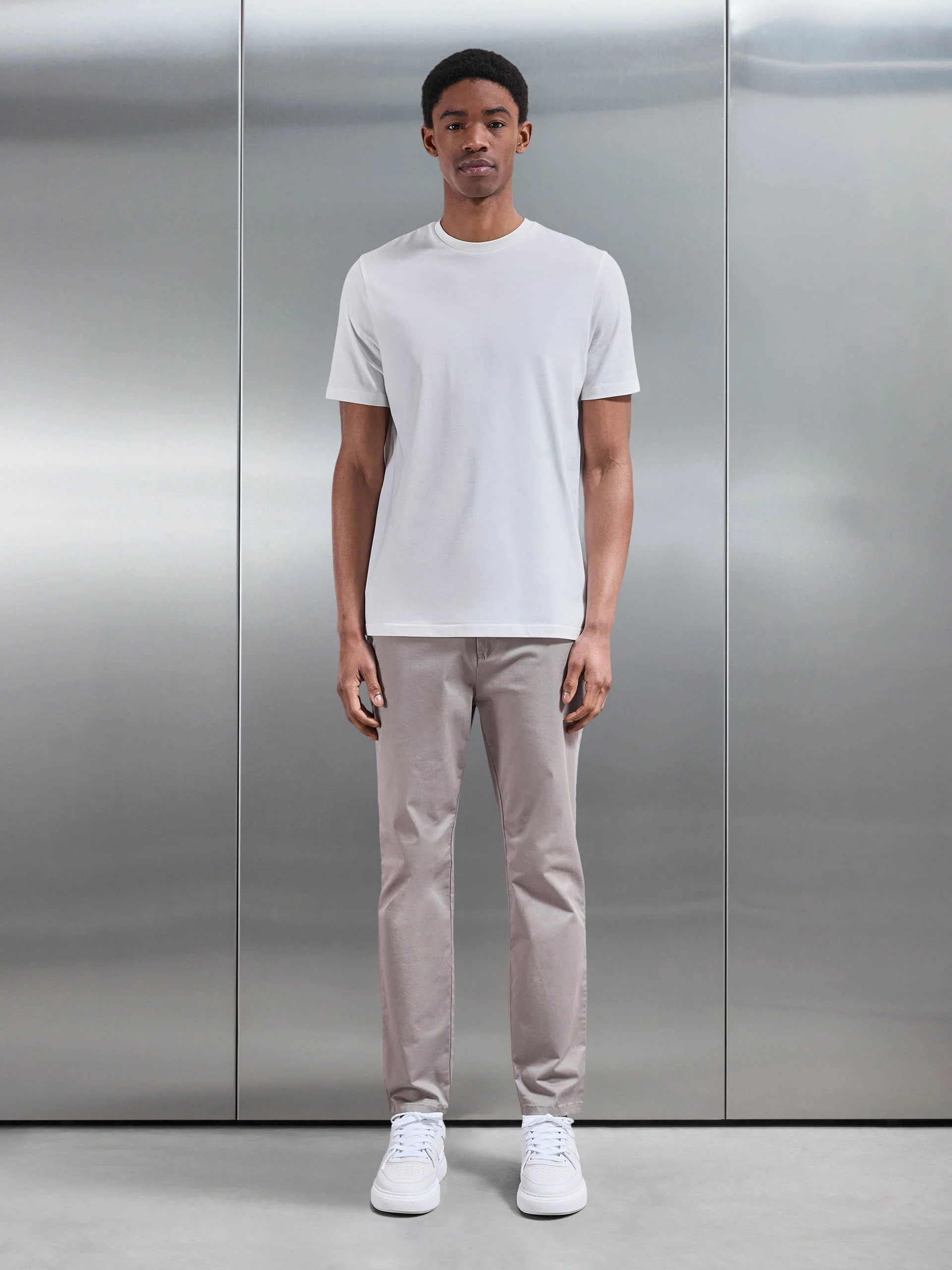 Essential Slim Fit Cotton Stretch T-Shirt in Off White - Image 2