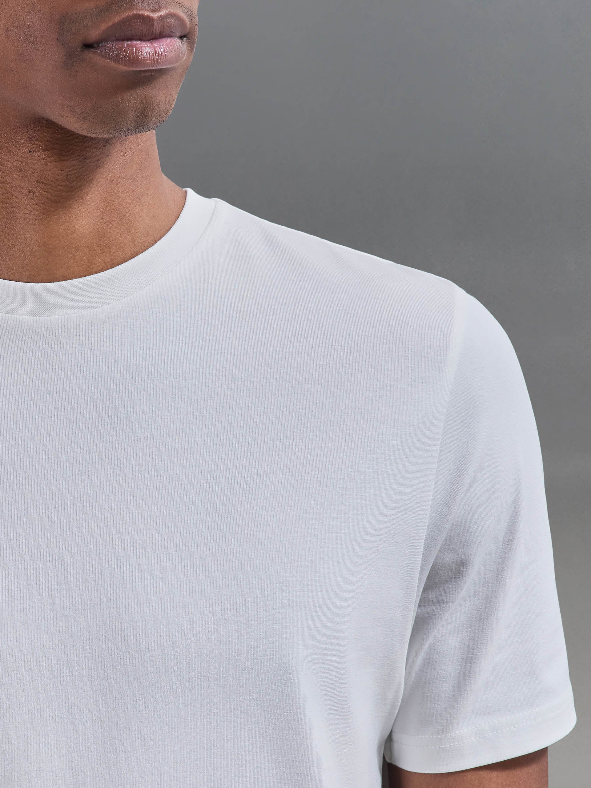 Essential Slim Fit Cotton Stretch T-Shirt in Off White - Image 4