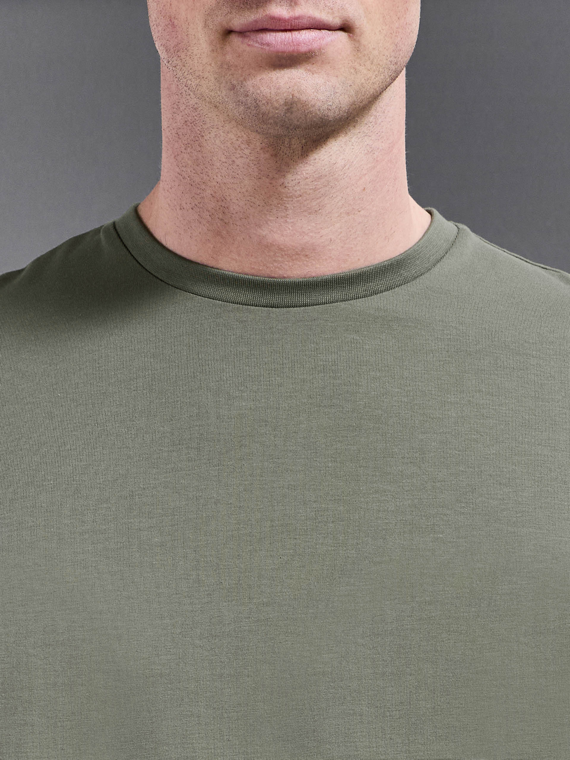 Essential Slim Fit Cotton Stretch T-Shirt in Sage - Image 3