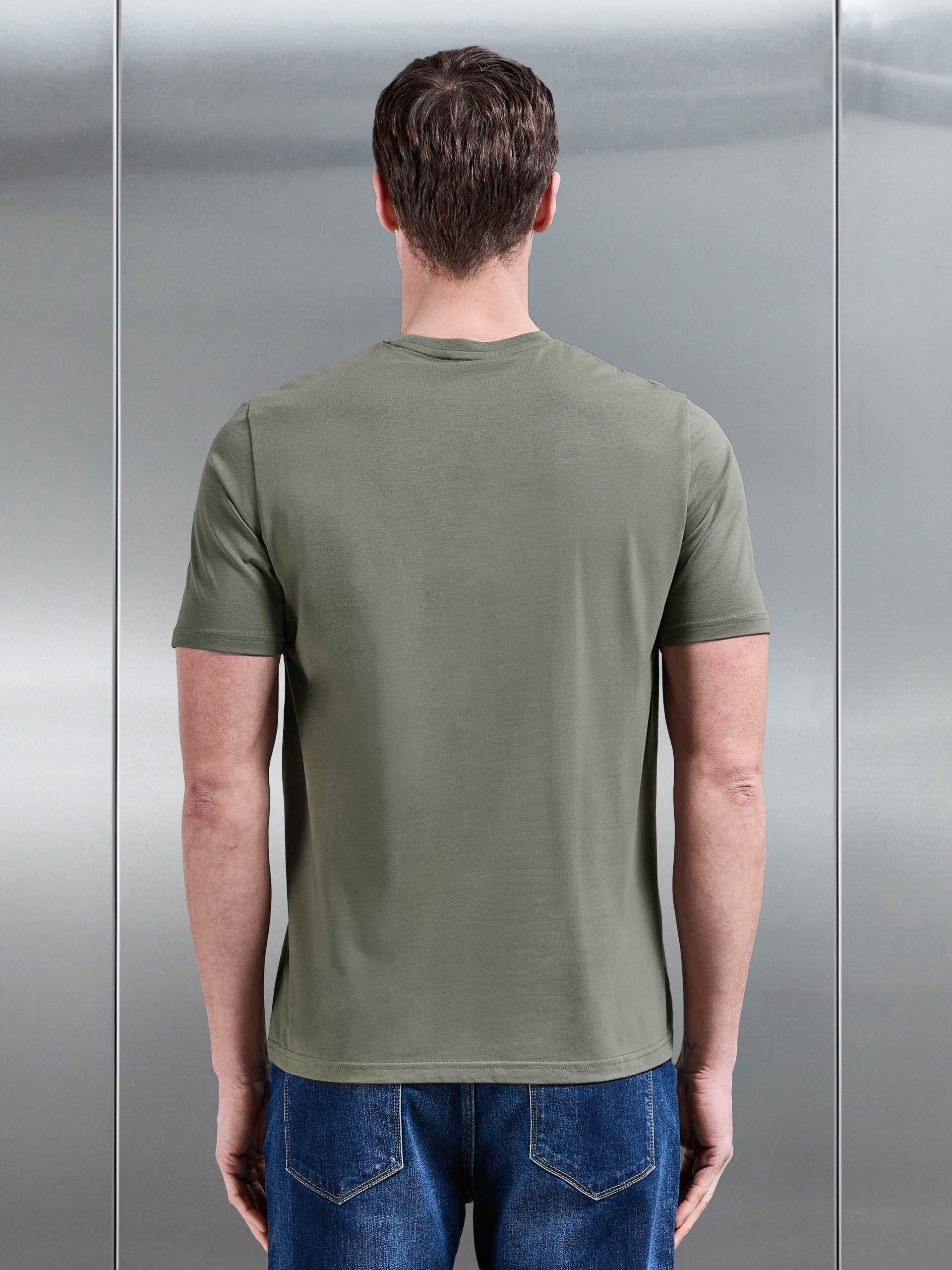 Essential Slim Fit Cotton Stretch T-Shirt in Sage - Image 4