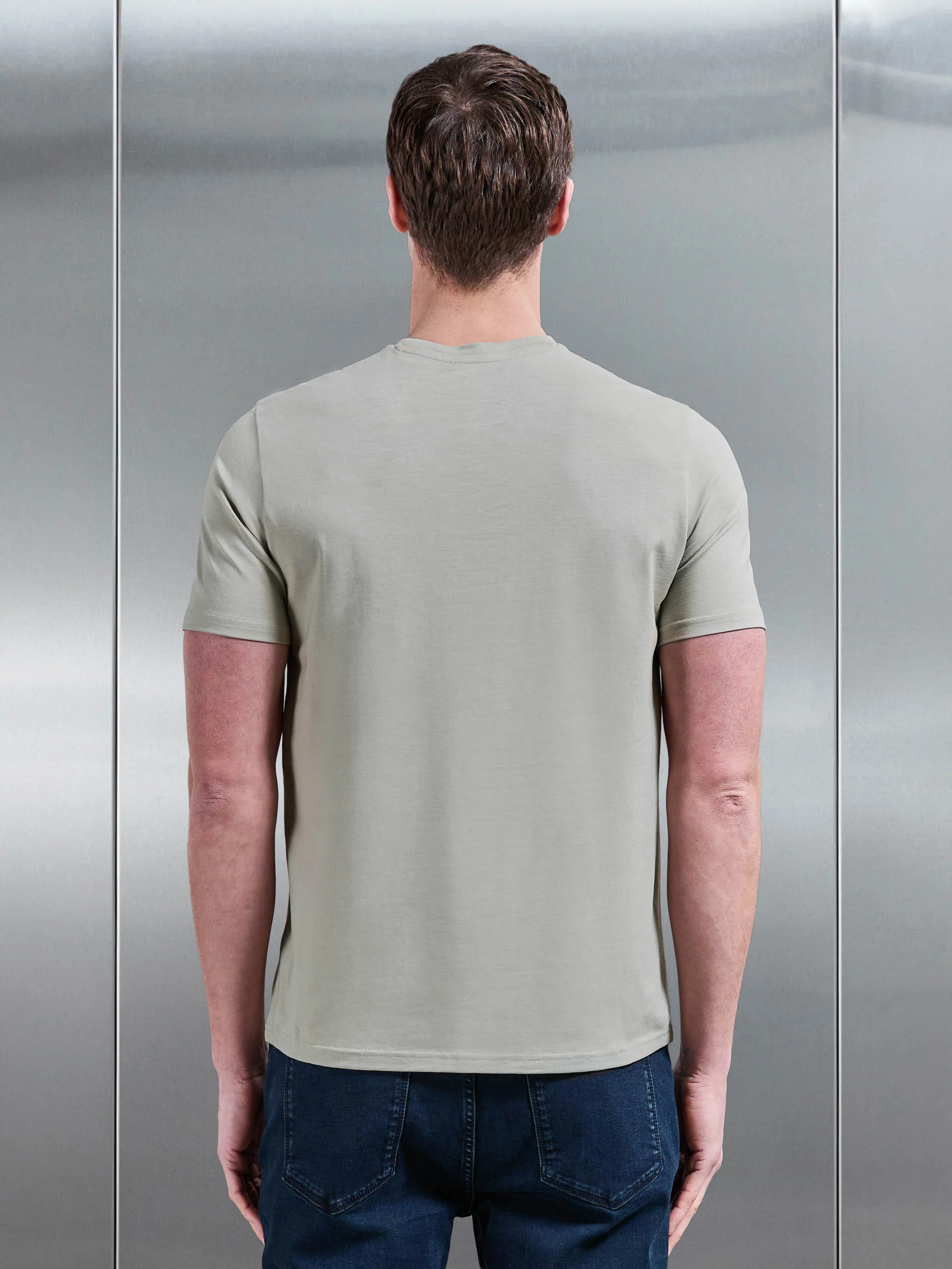 Essential Slim Fit Cotton Stretch T-Shirt in Stone - Image 3