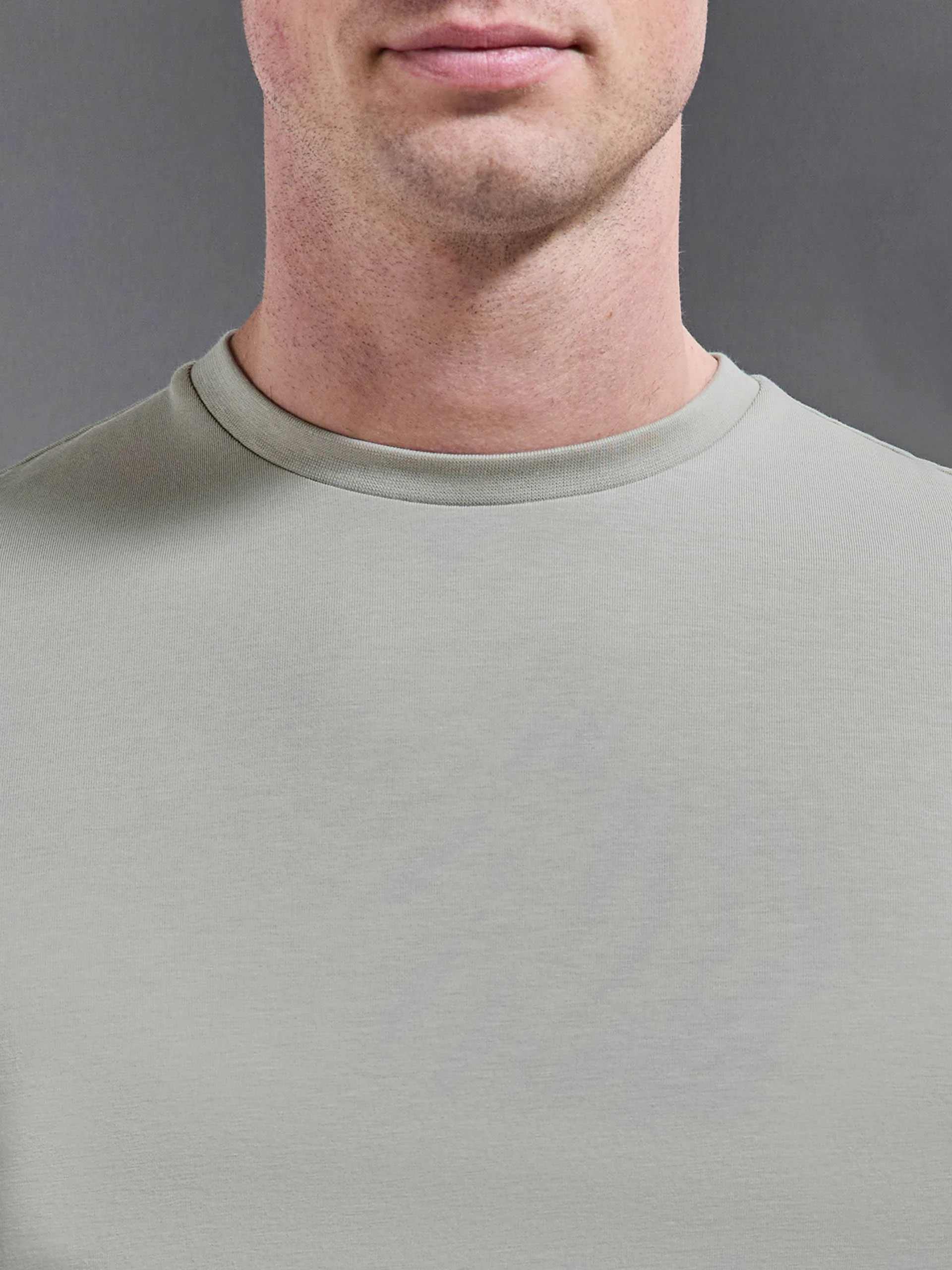 Essential Slim Fit Cotton Stretch T-Shirt in Stone - Image 4