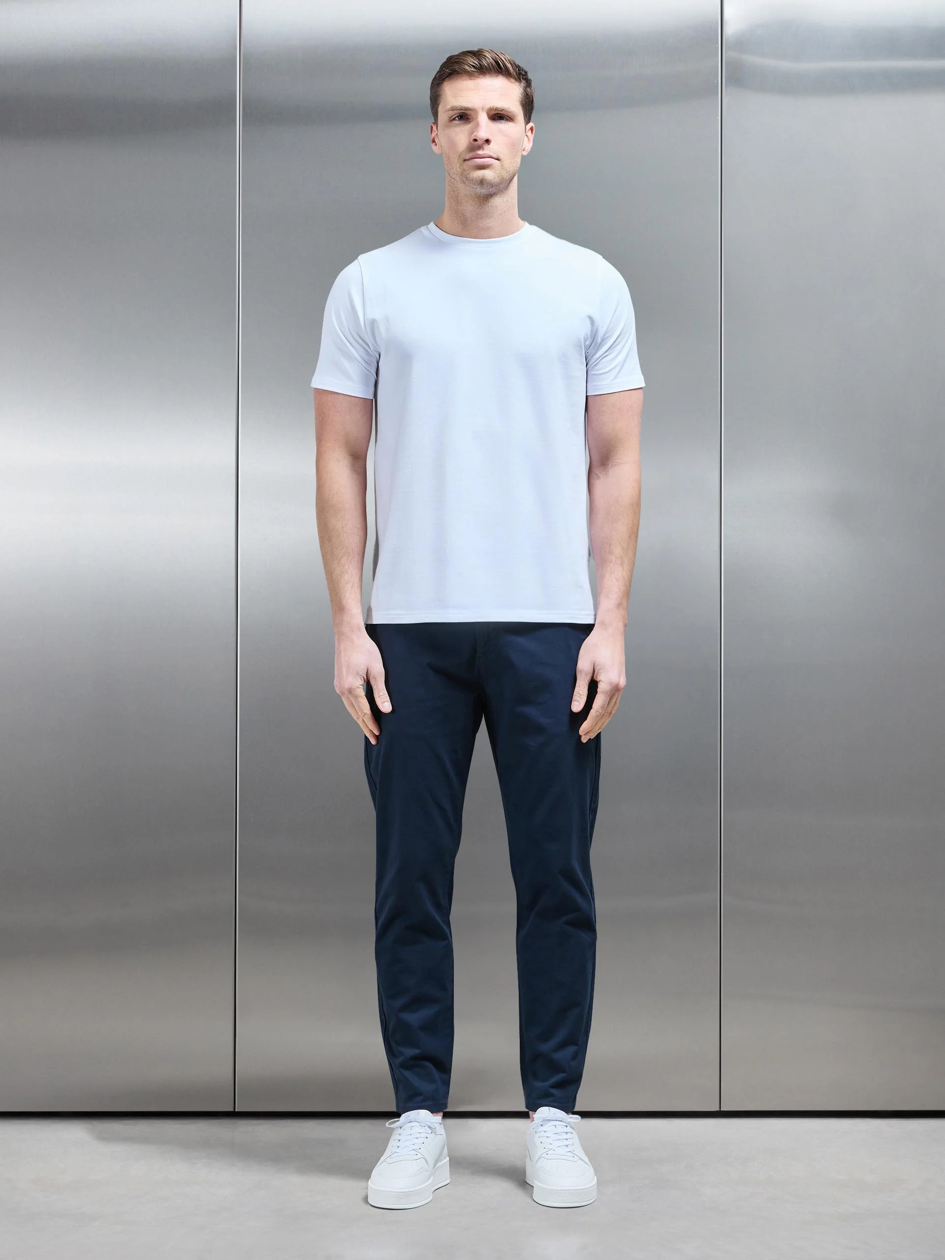 Essential Slim Fit Cotton Stretch T-Shirt in White - Image 3