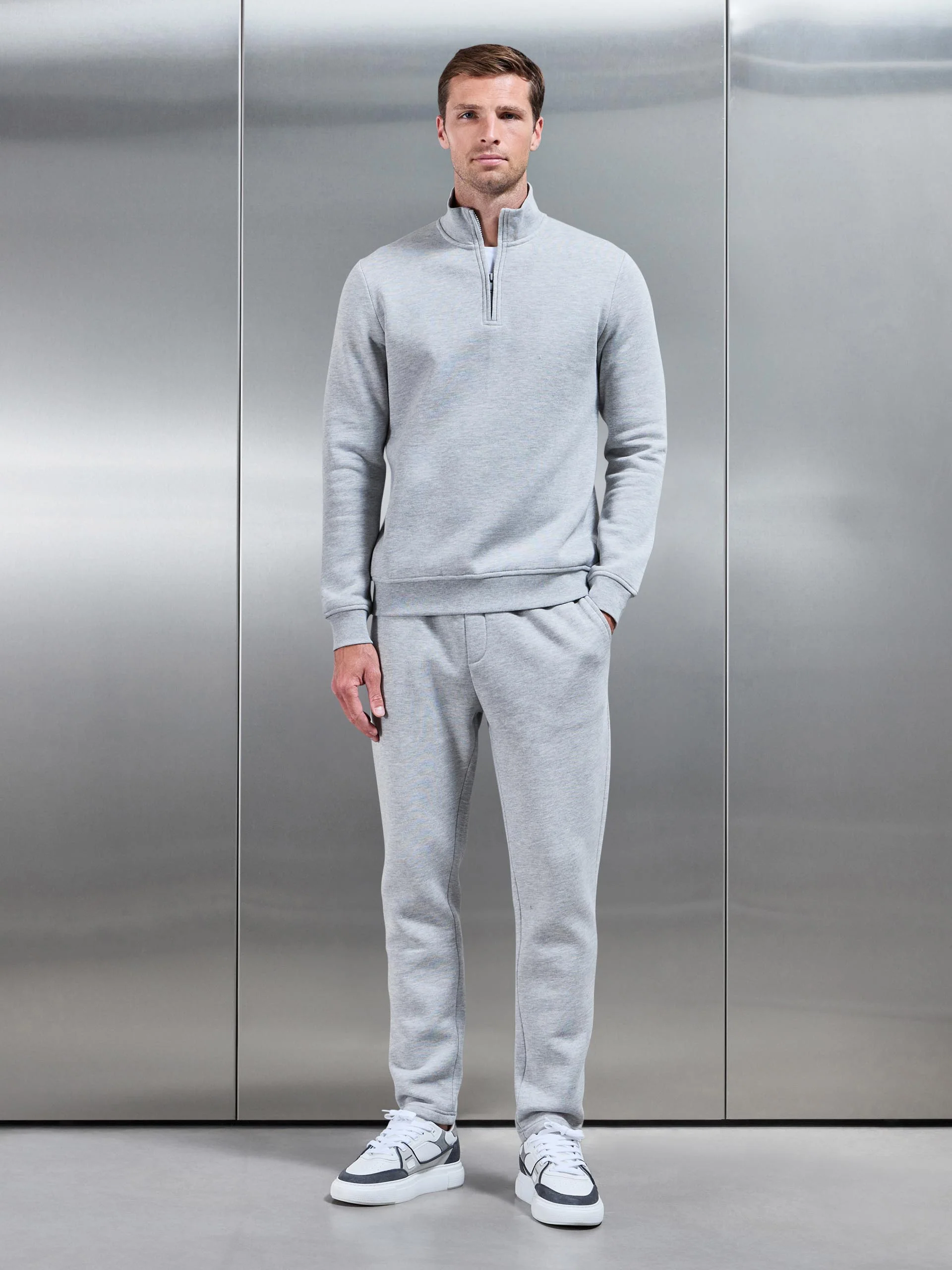Essential Slim Half Zip in Marl Grey - Image 2