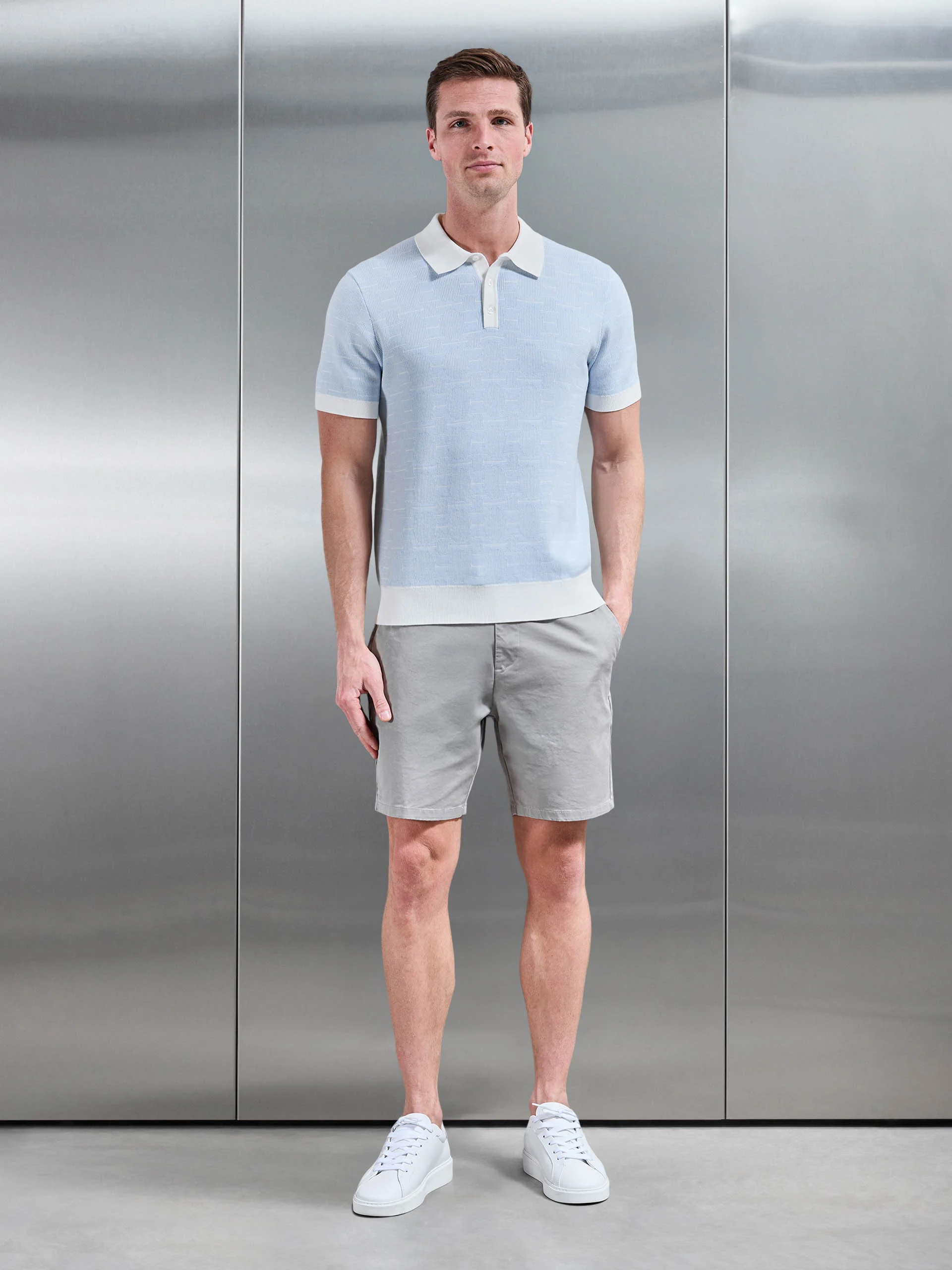 Este Knitted Button Polo Shirt in Light Blue - Image 2