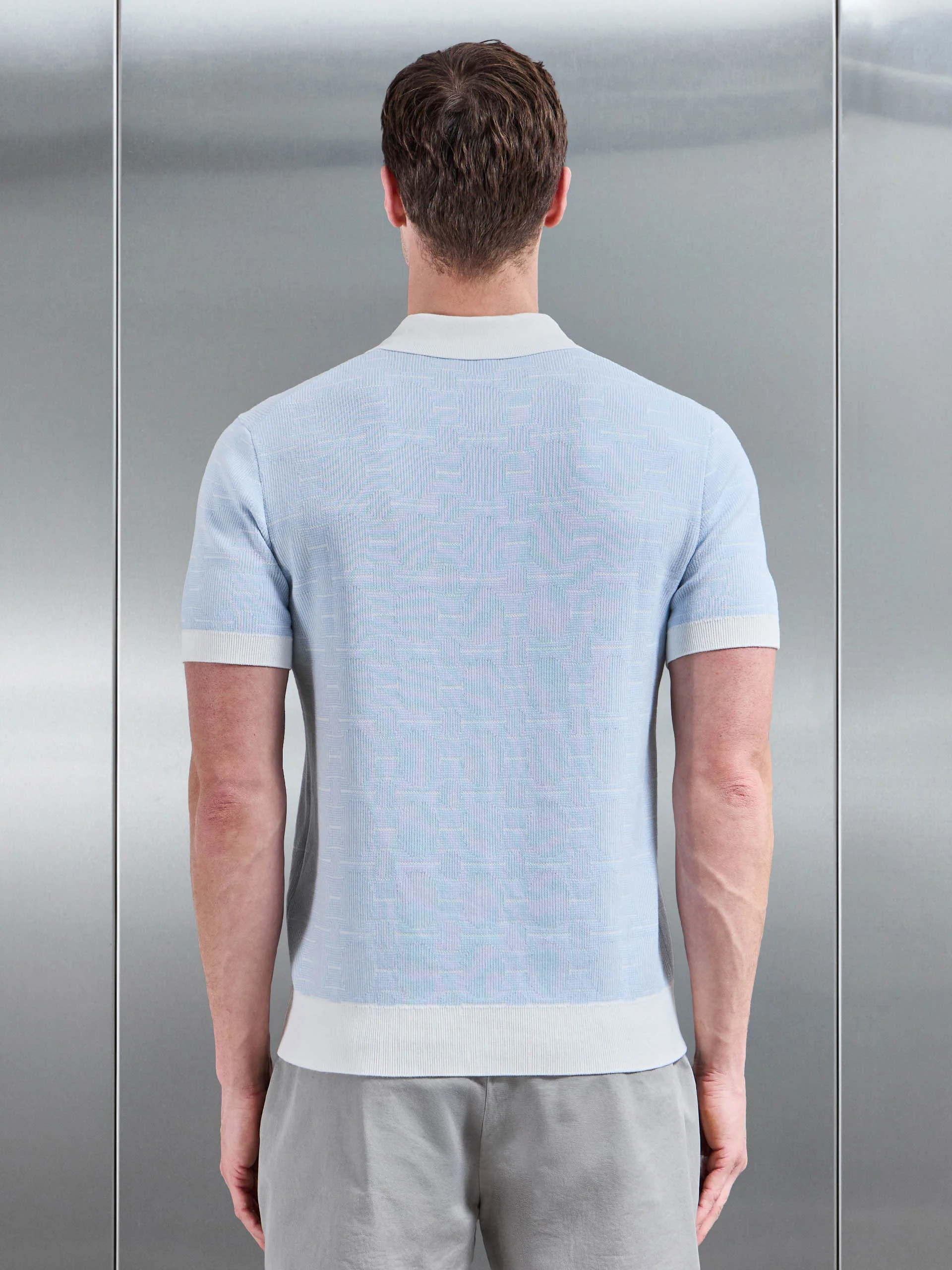 Este Knitted Button Polo Shirt in Light Blue - Image 3