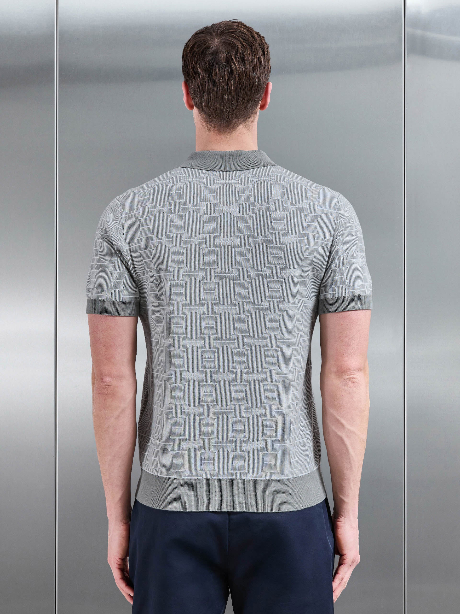Este Knitted Button Polo Shirt in Sage - Image 3