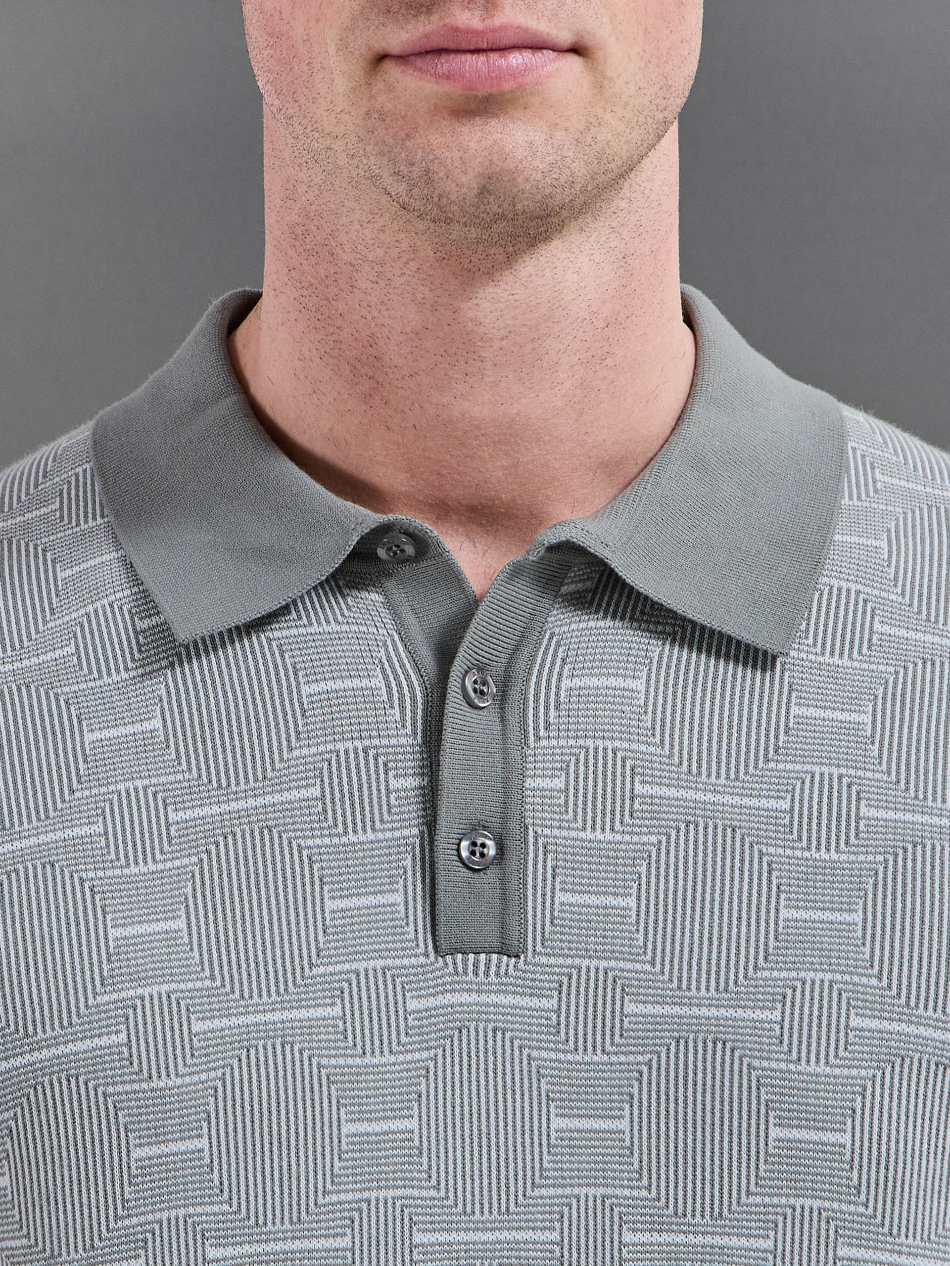 Este Knitted Button Polo Shirt in Sage - Image 4