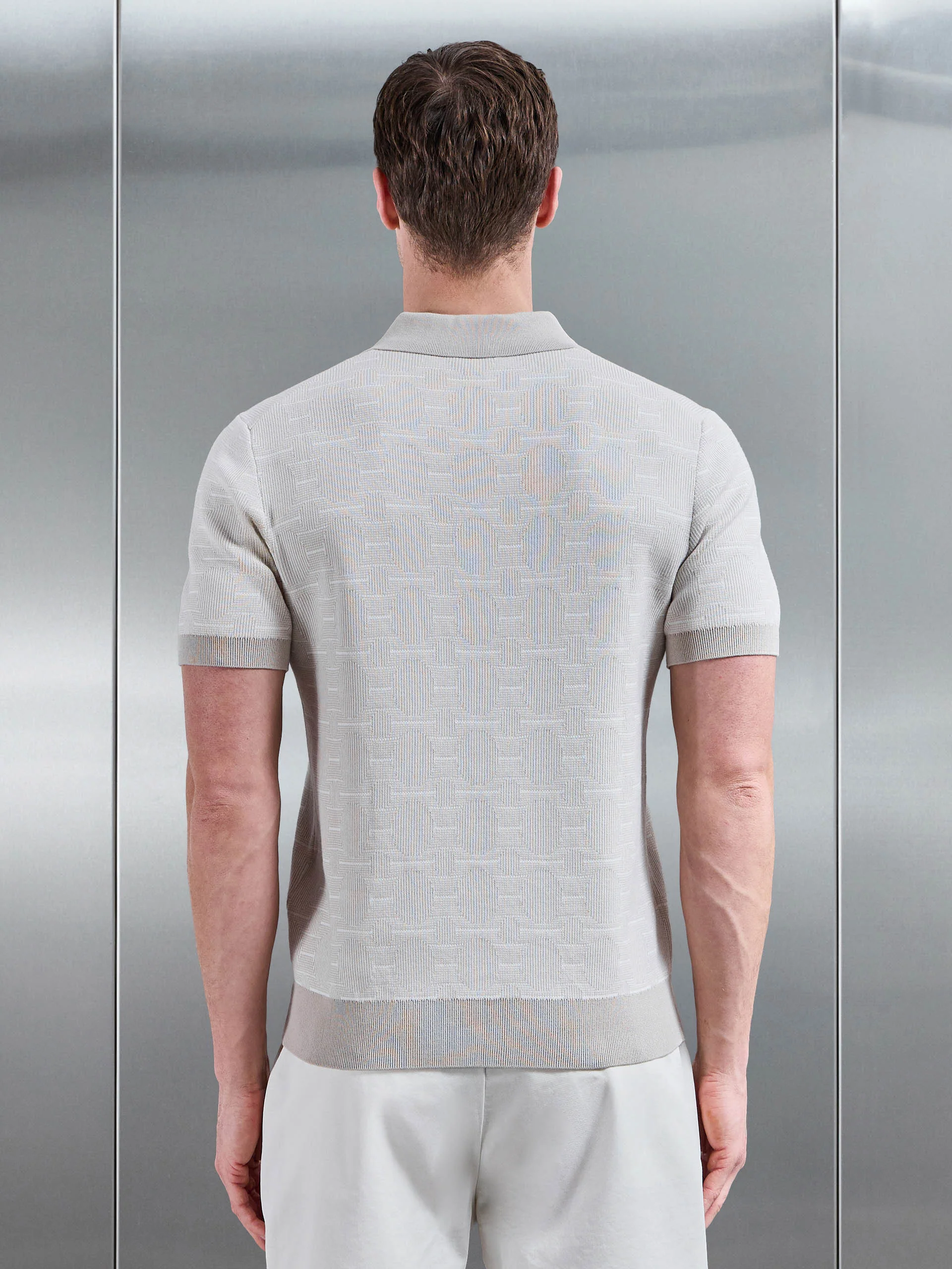 Este Knitted Button Polo Shirt in Stone - Image 3