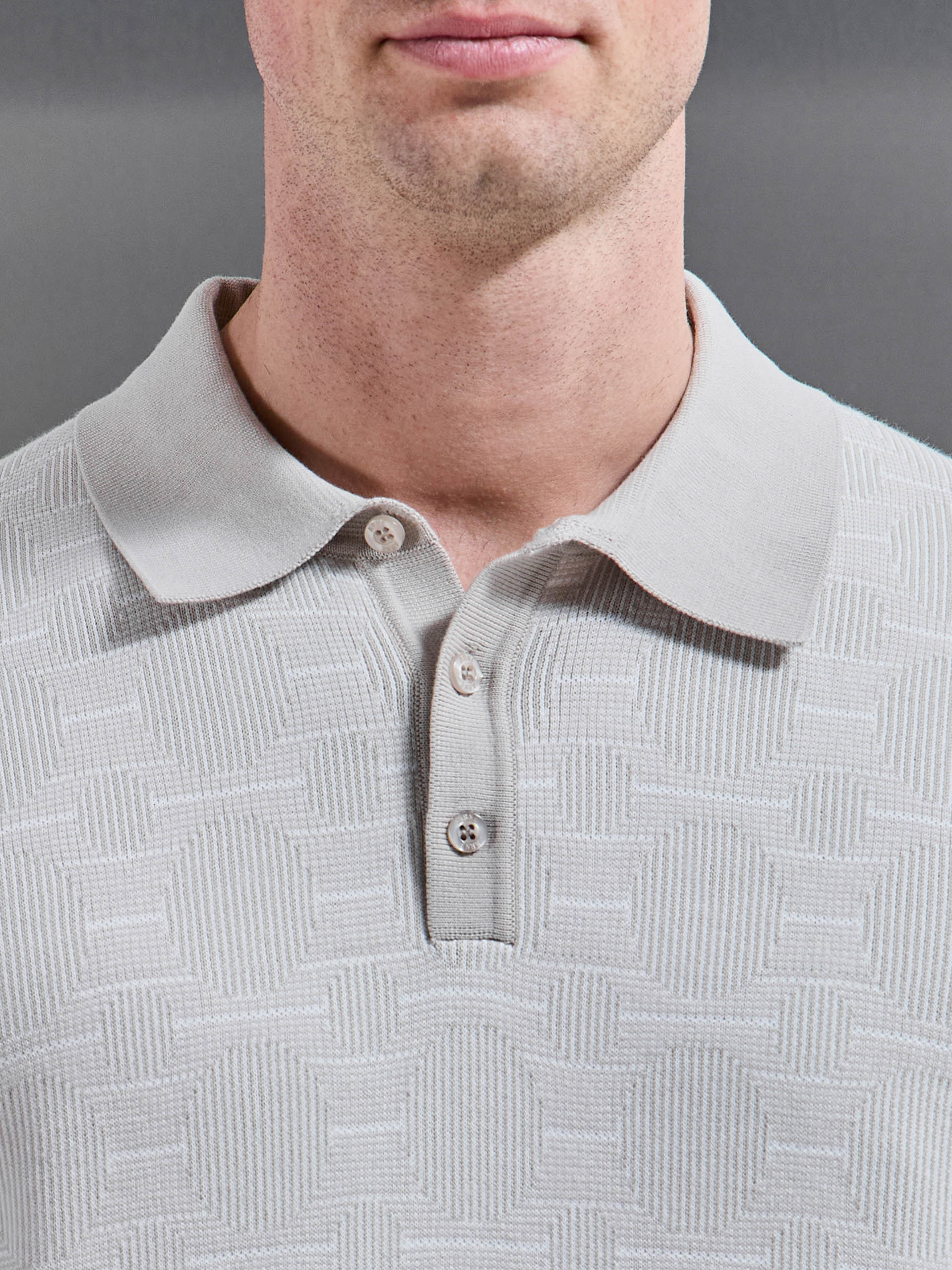 Este Knitted Button Polo Shirt in Stone - Image 4