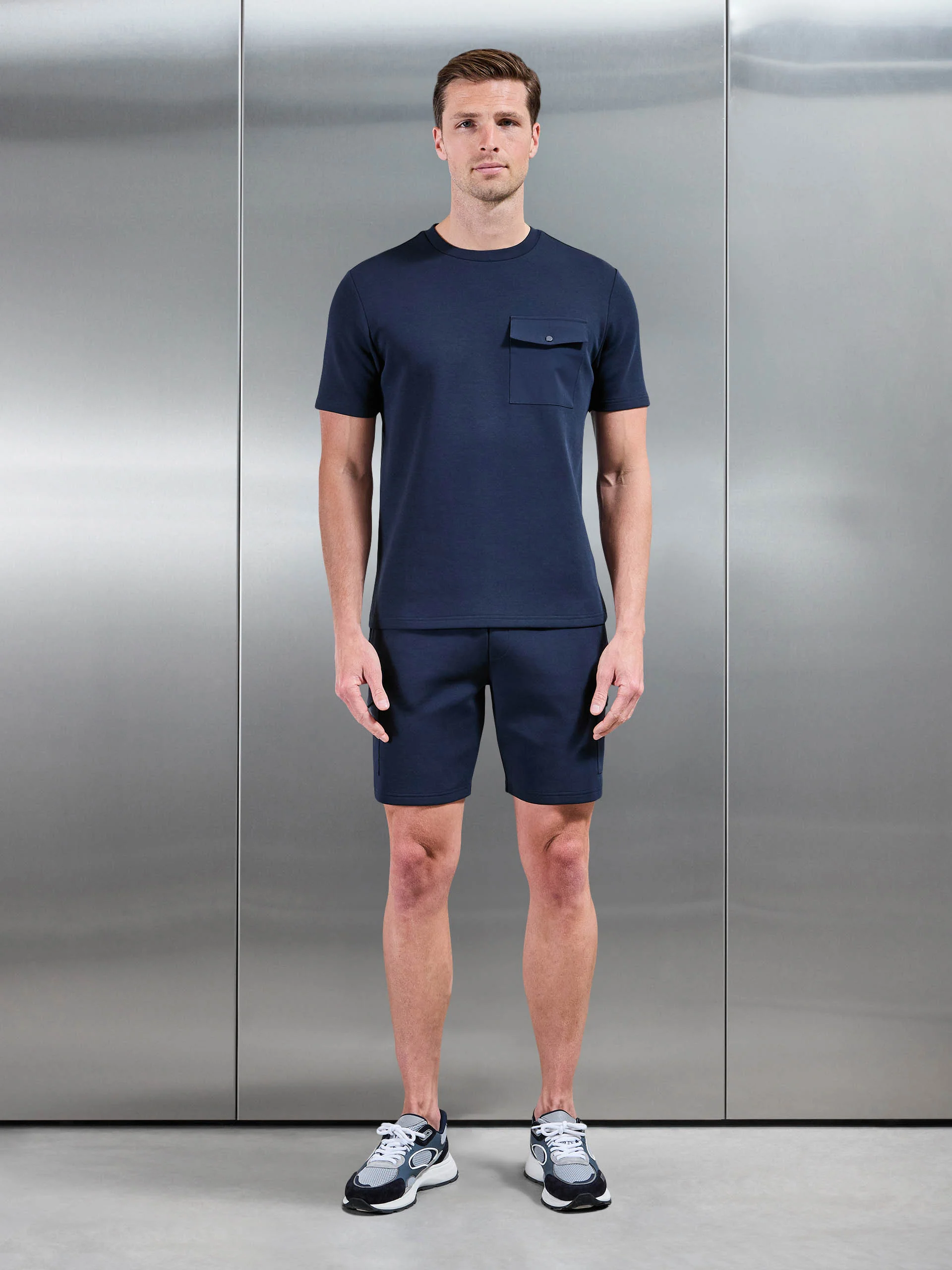 Everyday Luxe Hybrid Cargo T-Shirt in Navy - Image 2