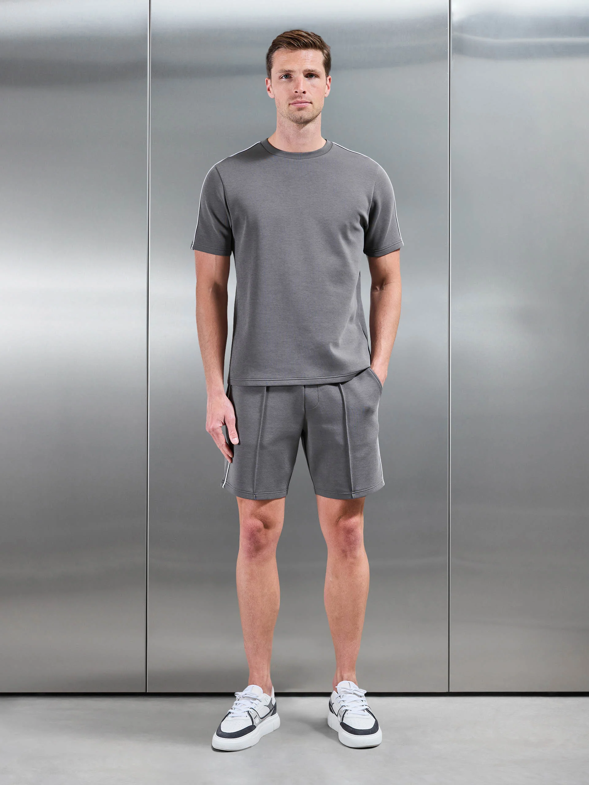 Everyday Luxe Piping T-Shirt in Grey - Image 2