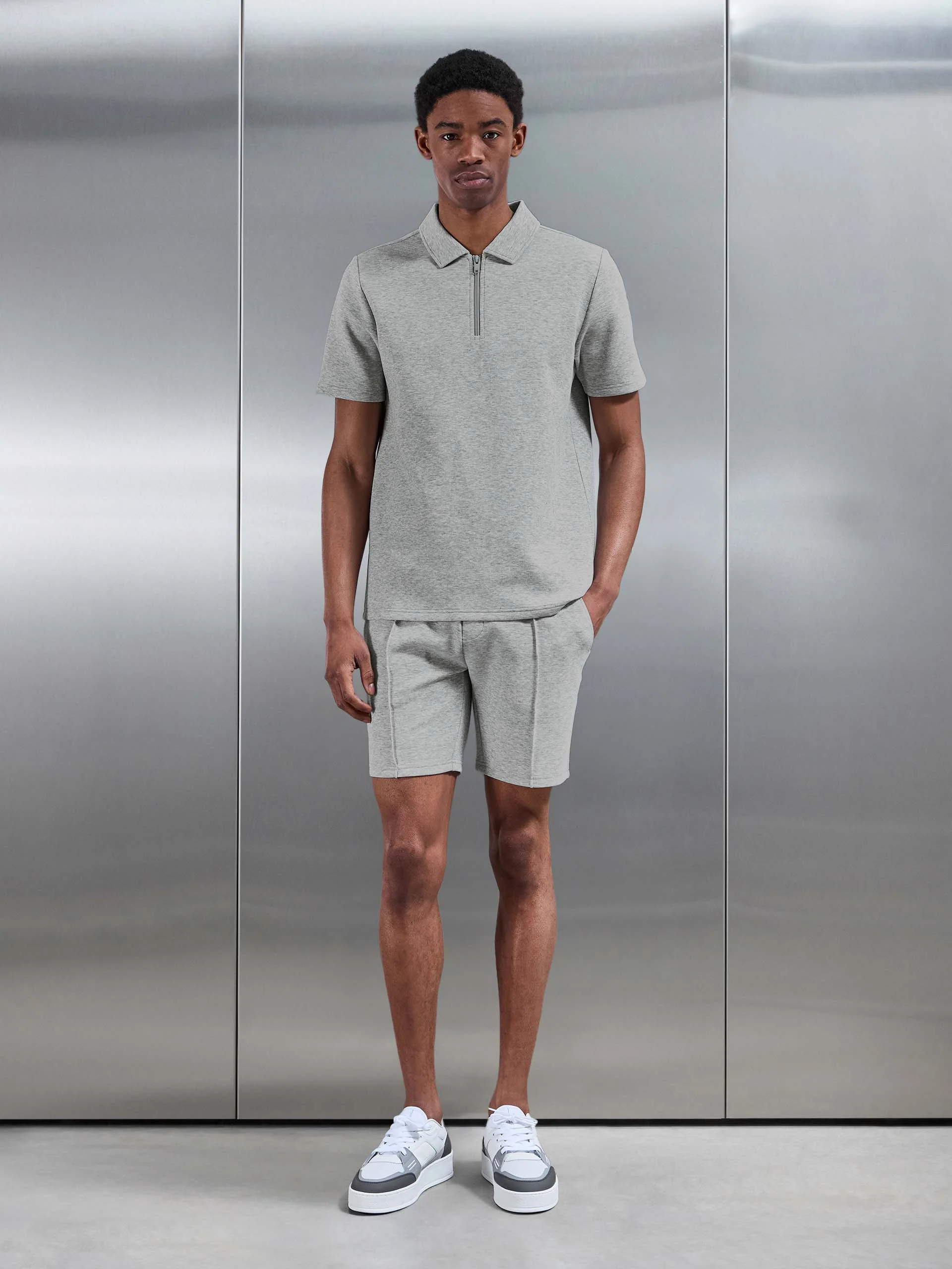 Everyday Luxe Polo Shirt in Marl Grey - Image 2