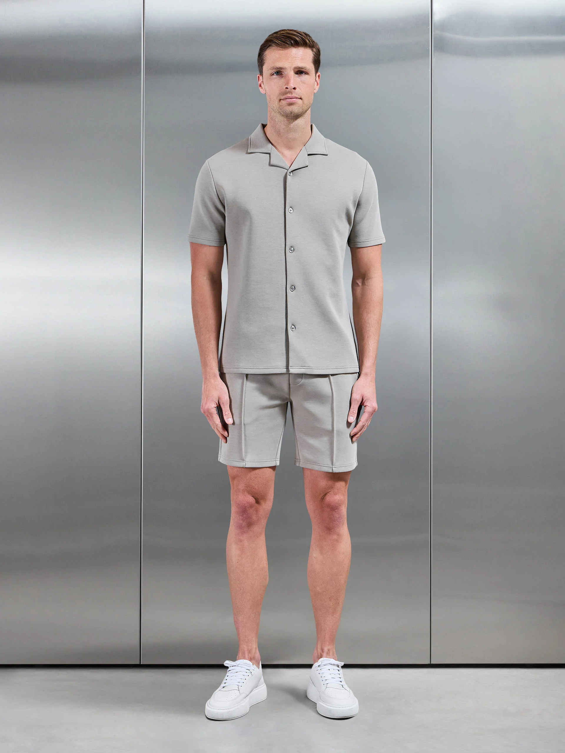 Everyday Luxe Revere Collar Shirt in Stone - Image 2