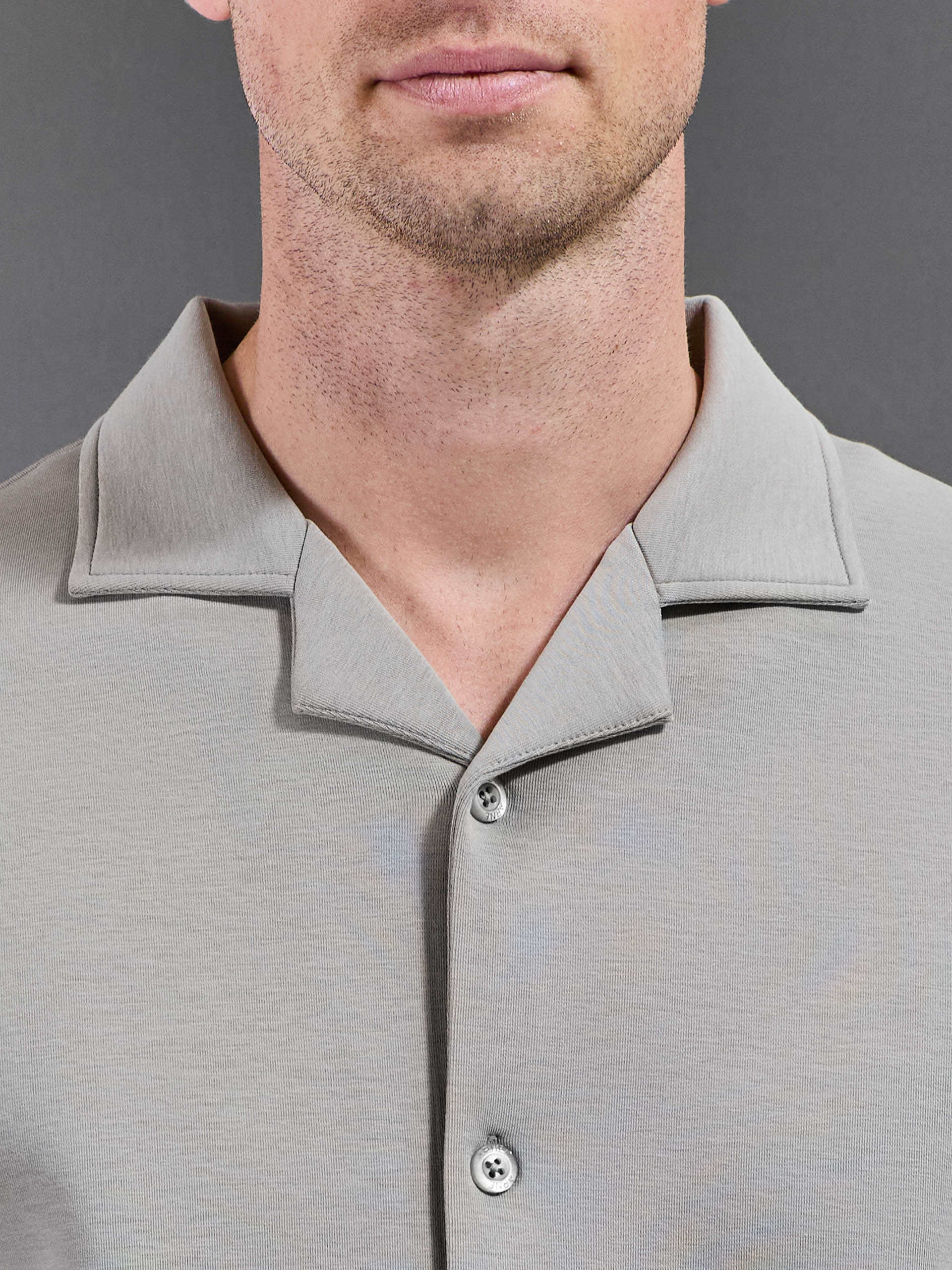 Everyday Luxe Revere Collar Shirt in Stone - Image 4