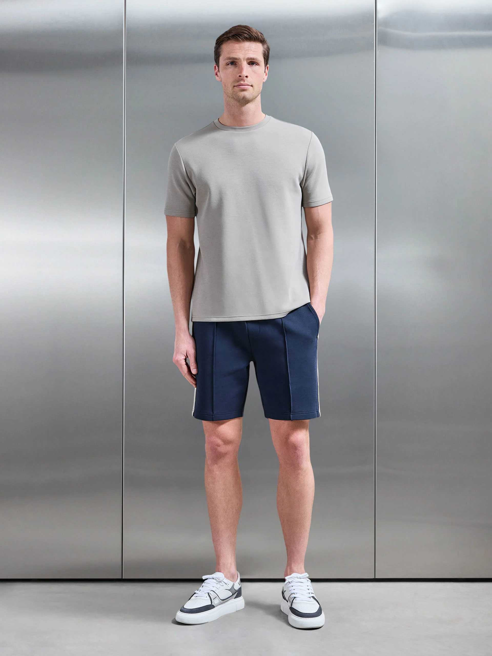 Everyday Luxe Side Stripe Short in Navy - Image 2