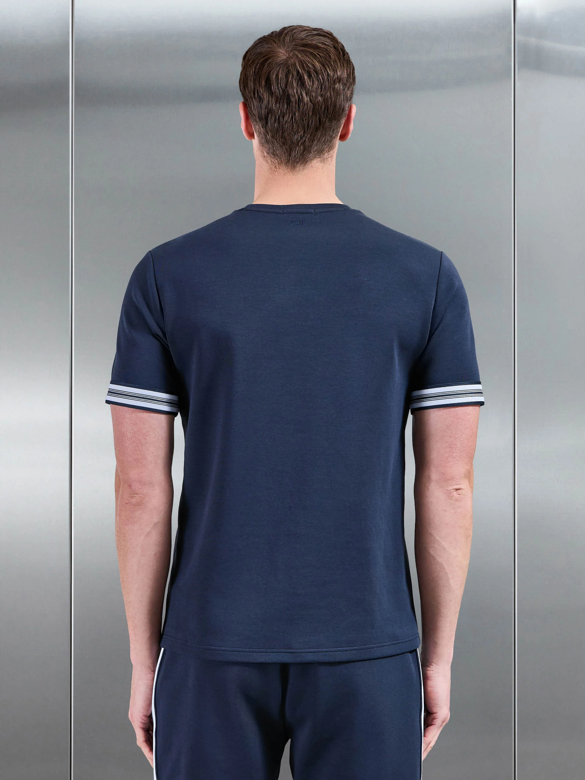Everyday Luxe Stripe Cuff T-Shirt in Navy - Image 3