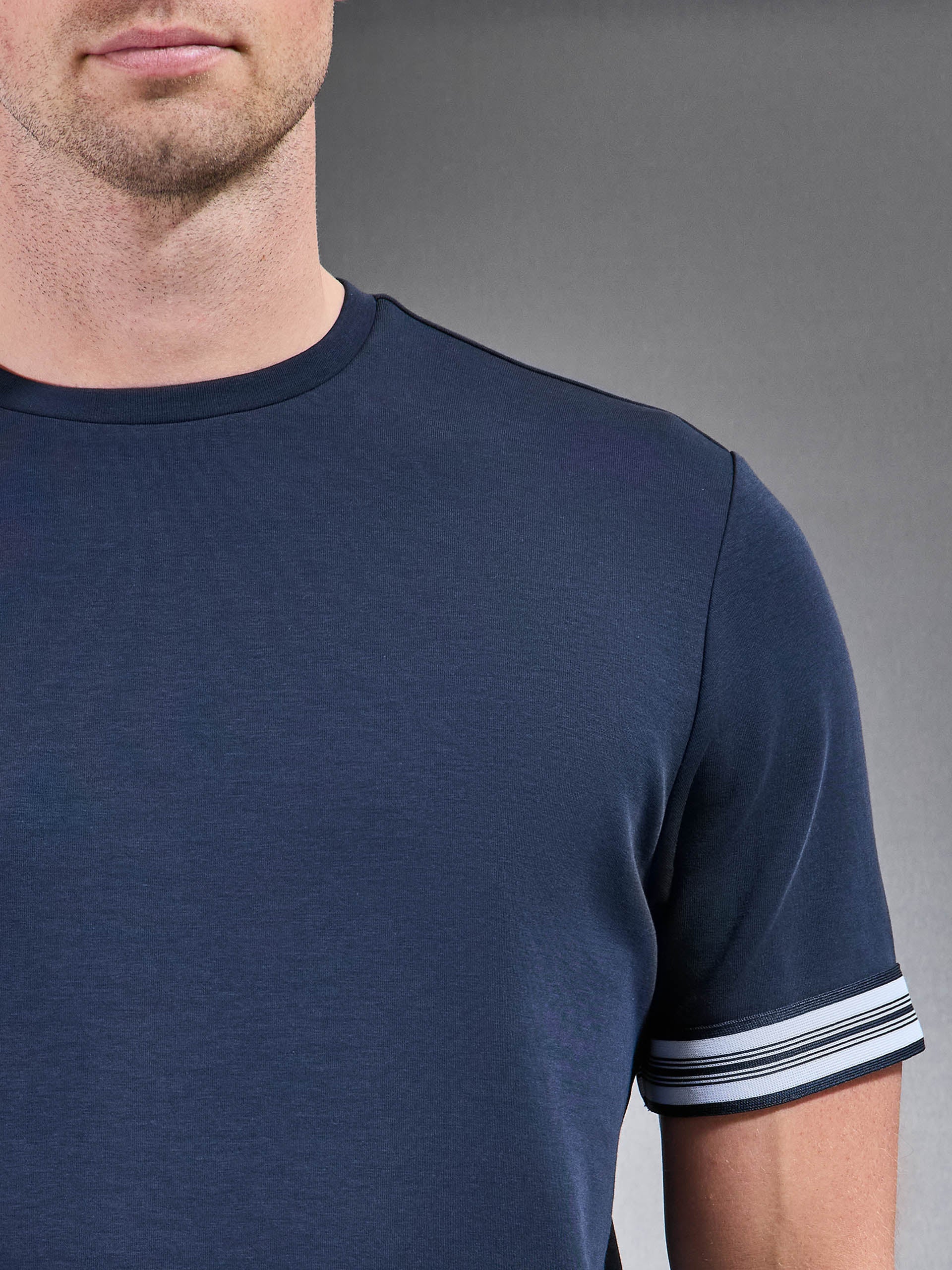 Everyday Luxe Stripe Cuff T-Shirt in Navy - Image 4