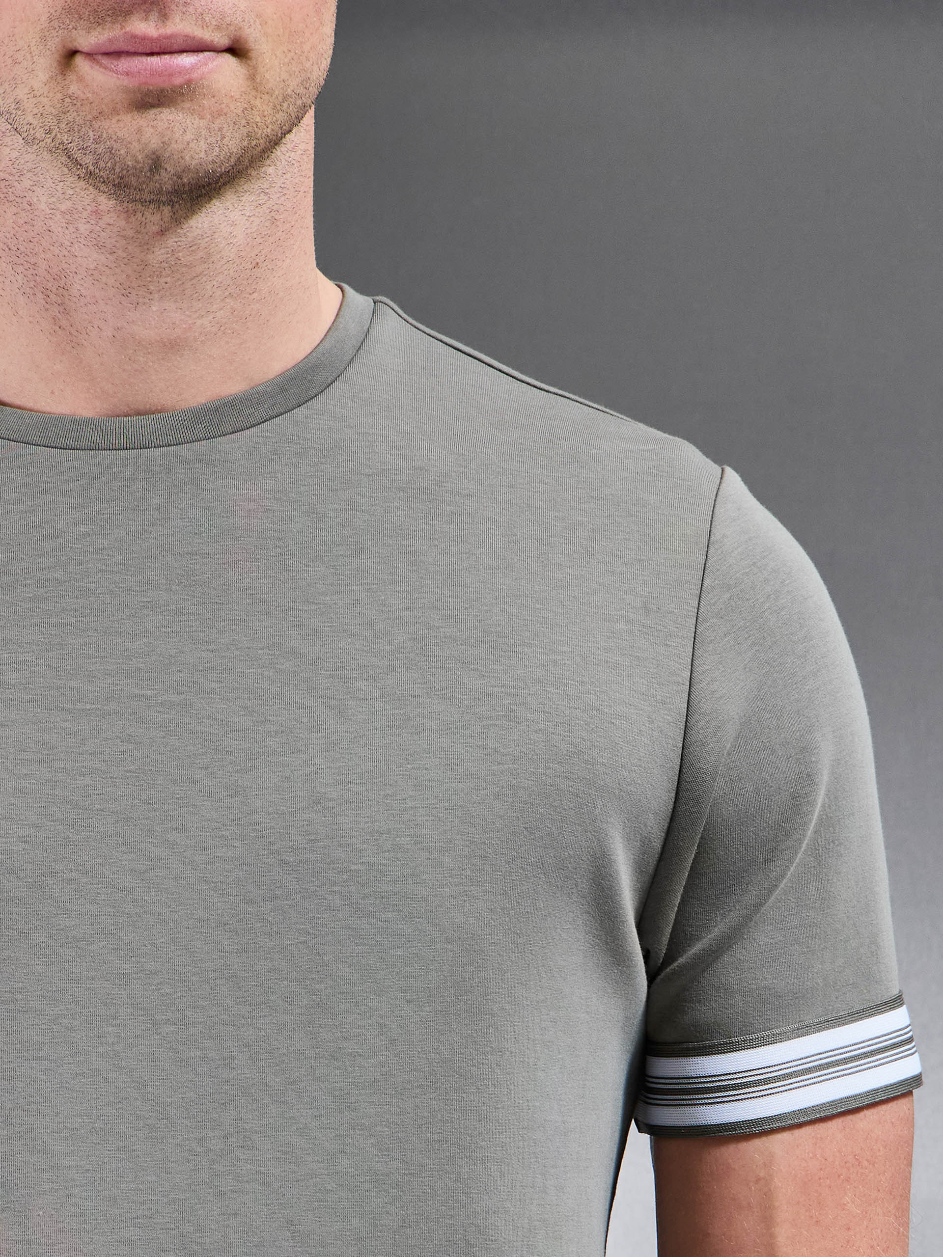 Everyday Luxe Stripe Cuff T-Shirt in Olive - Image 4