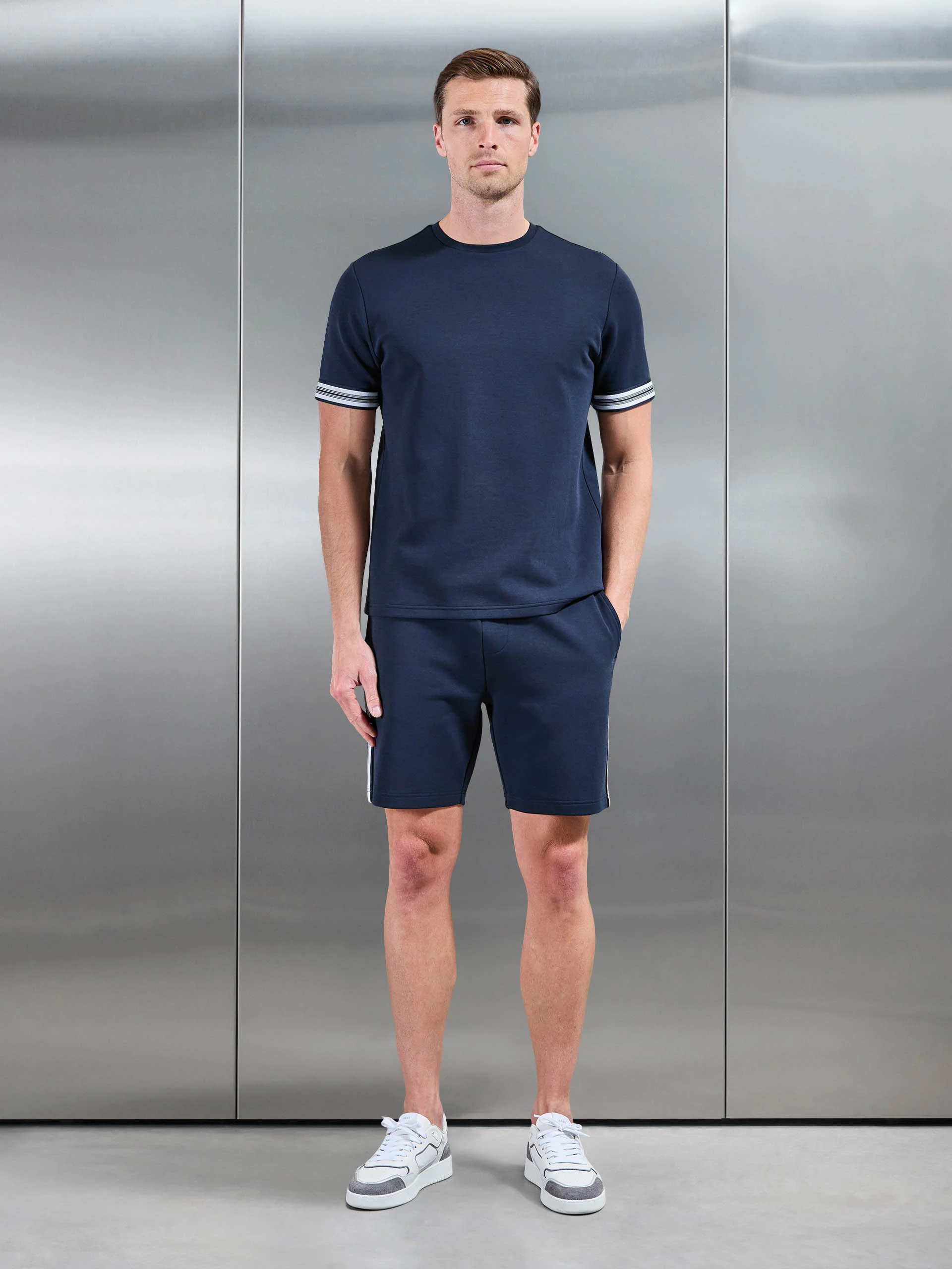 Everyday Luxe Stripe Short in Navy - Image 2