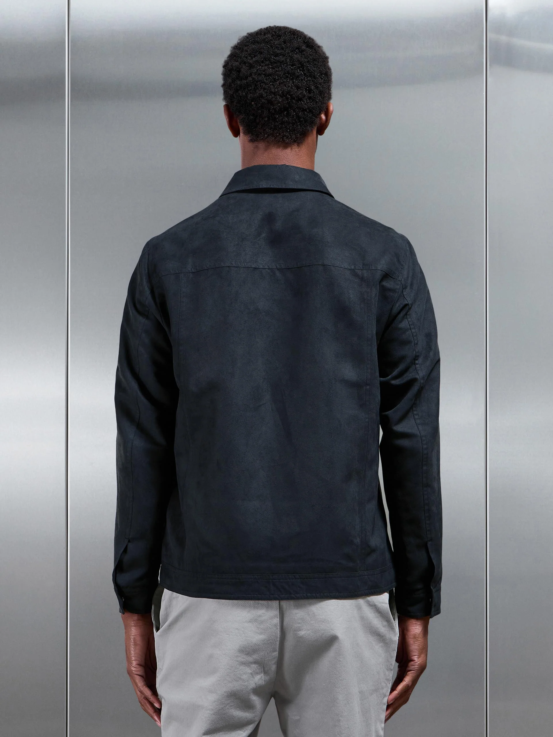 Faux Suede Jacket in Navy - Image 3