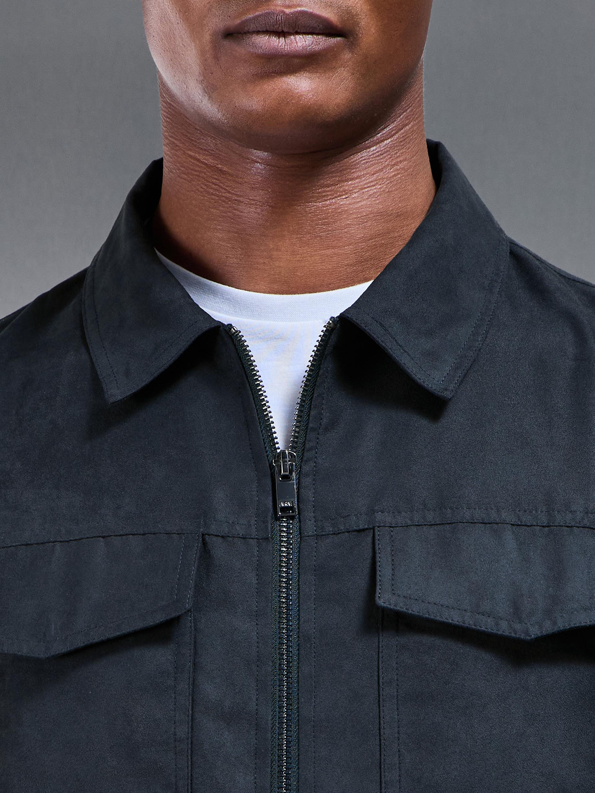 Faux Suede Jacket in Navy - Image 4