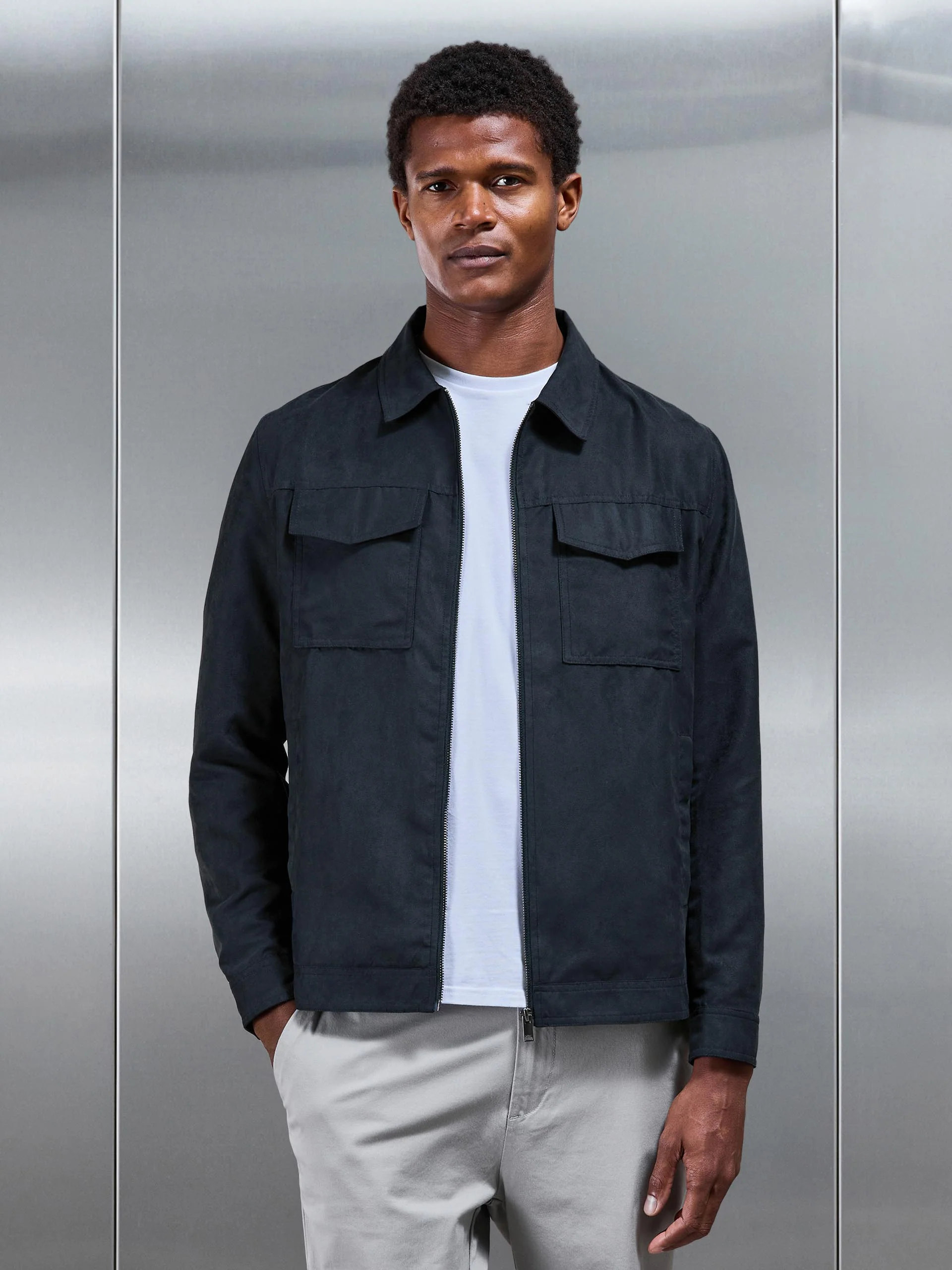 Faux Suede Jacket in Navy - Image 6
