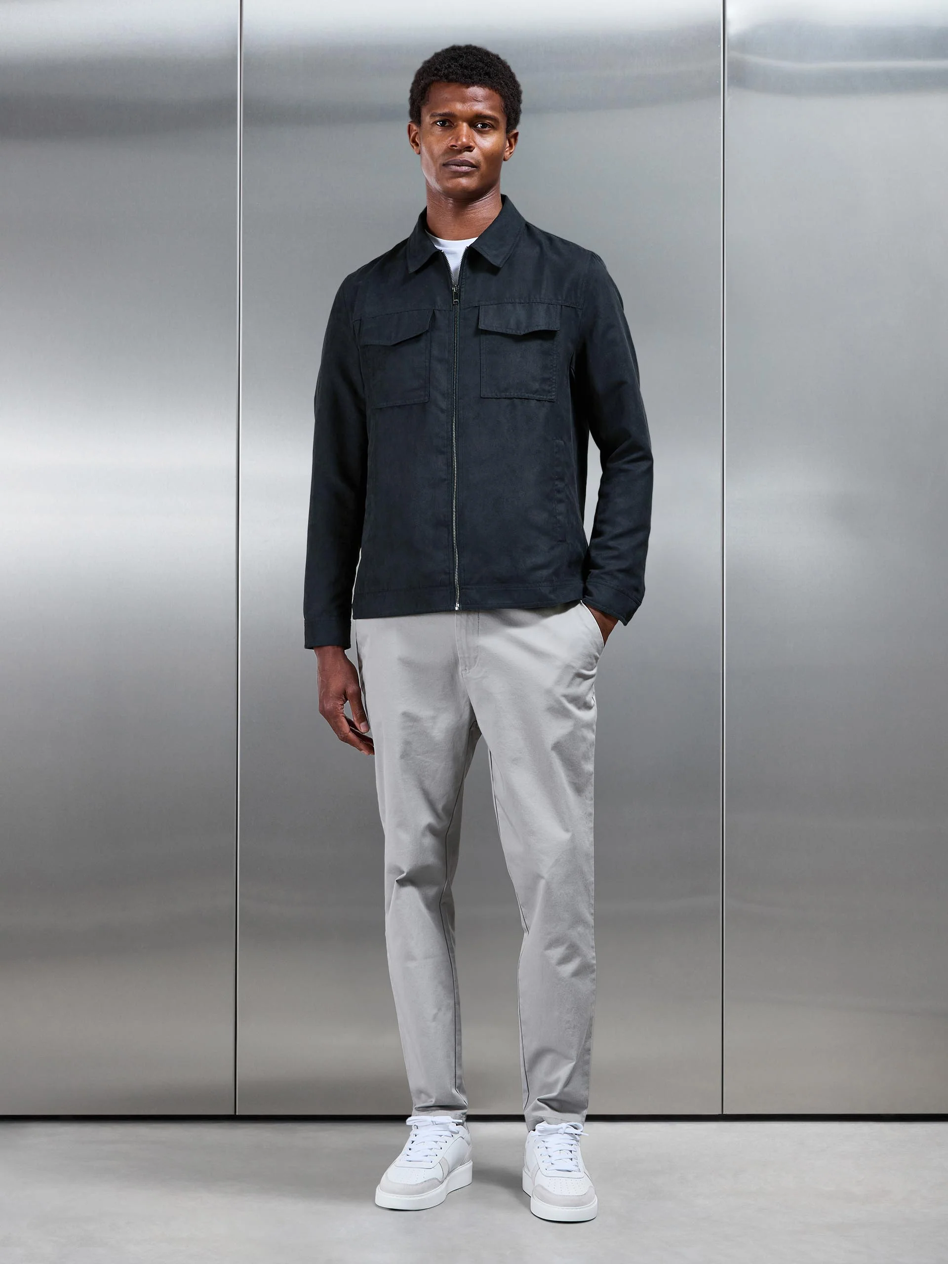 Faux Suede Jacket in Navy - Image 7