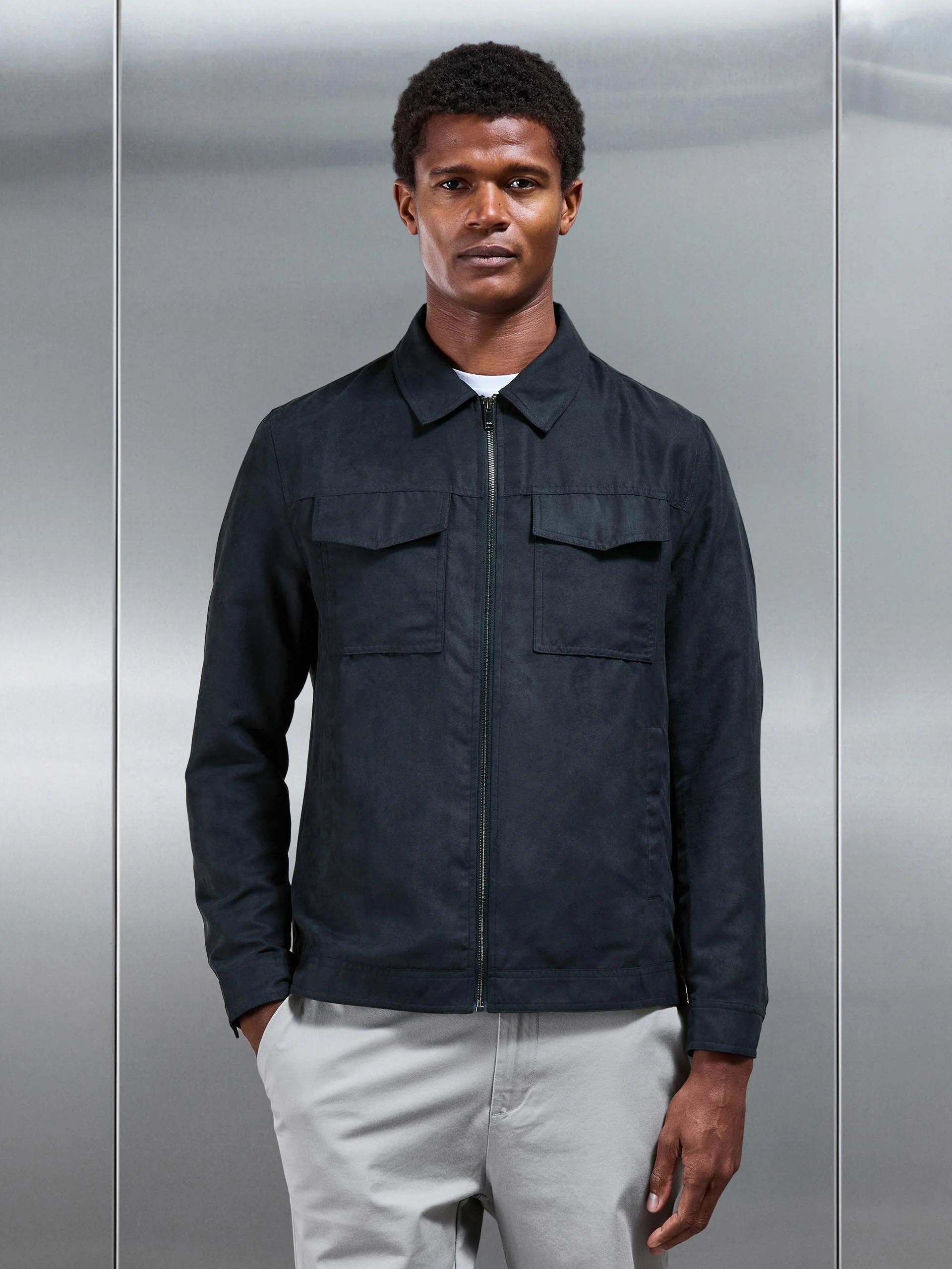 Faux Suede Jacket in Navy - Image 8