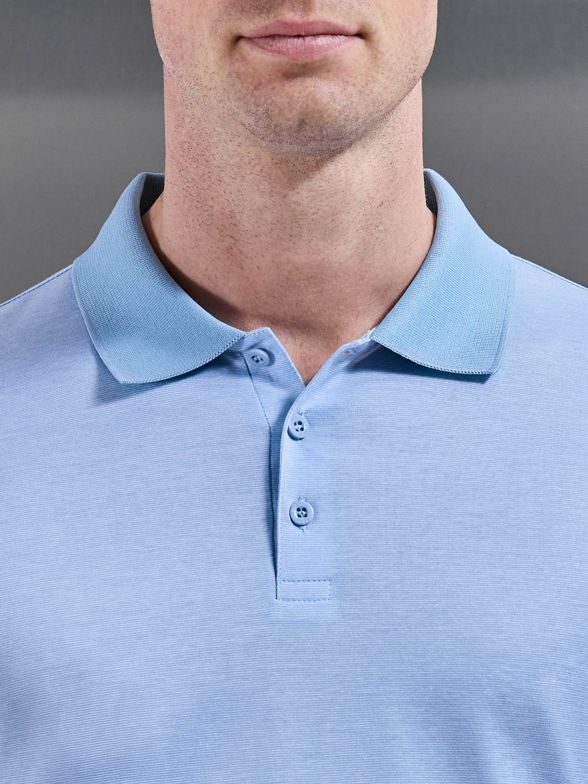 Fine Stripe Mercerised Polo Shirt in Light Blue - Image 4