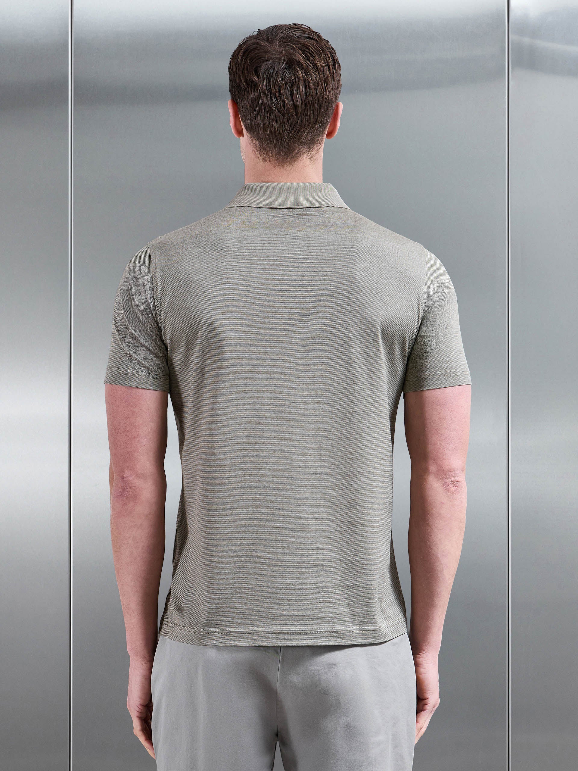 Fine Stripe Mercerised Polo Shirt in Olive - Image 3
