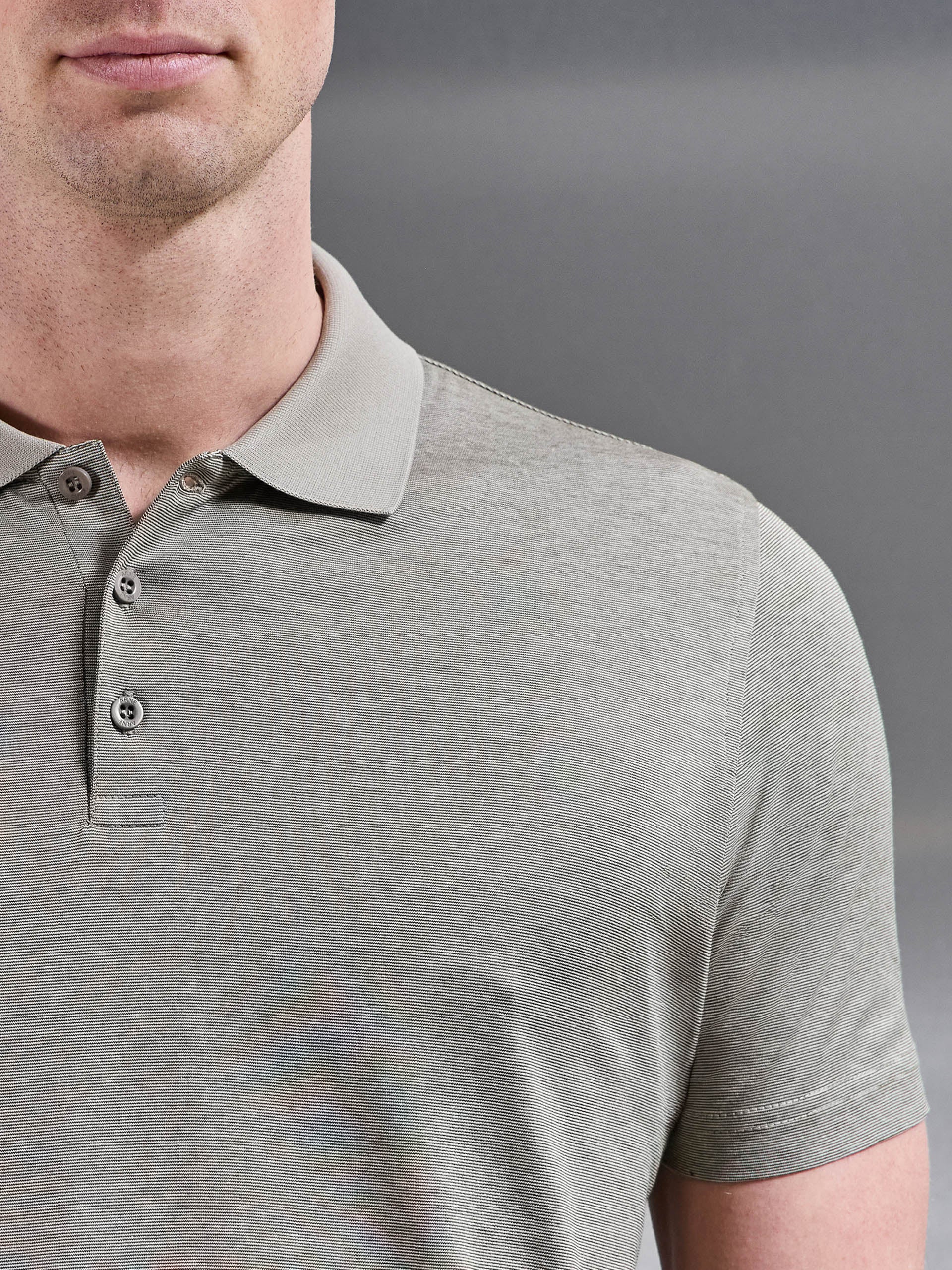 Fine Stripe Mercerised Polo Shirt in Olive - Image 4