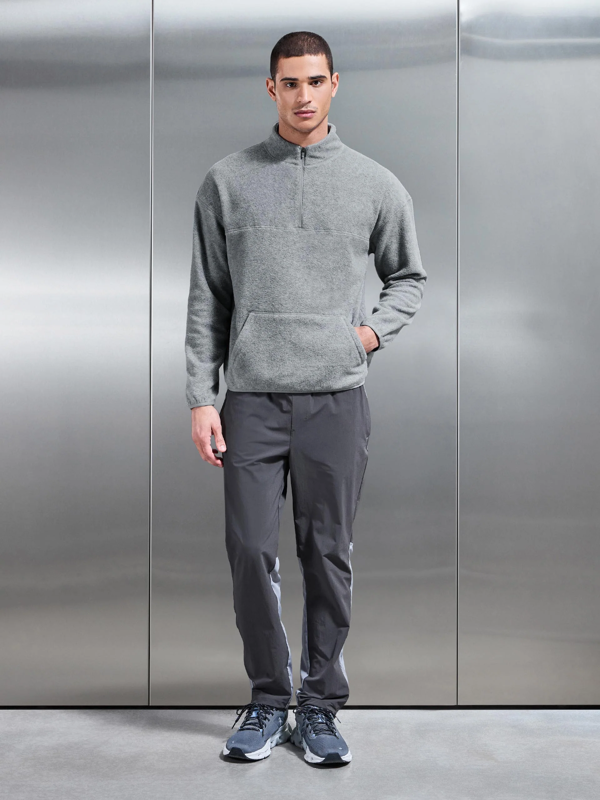 Fleece Relaxed Fit Half Zip in Grey Marl - Image 4
