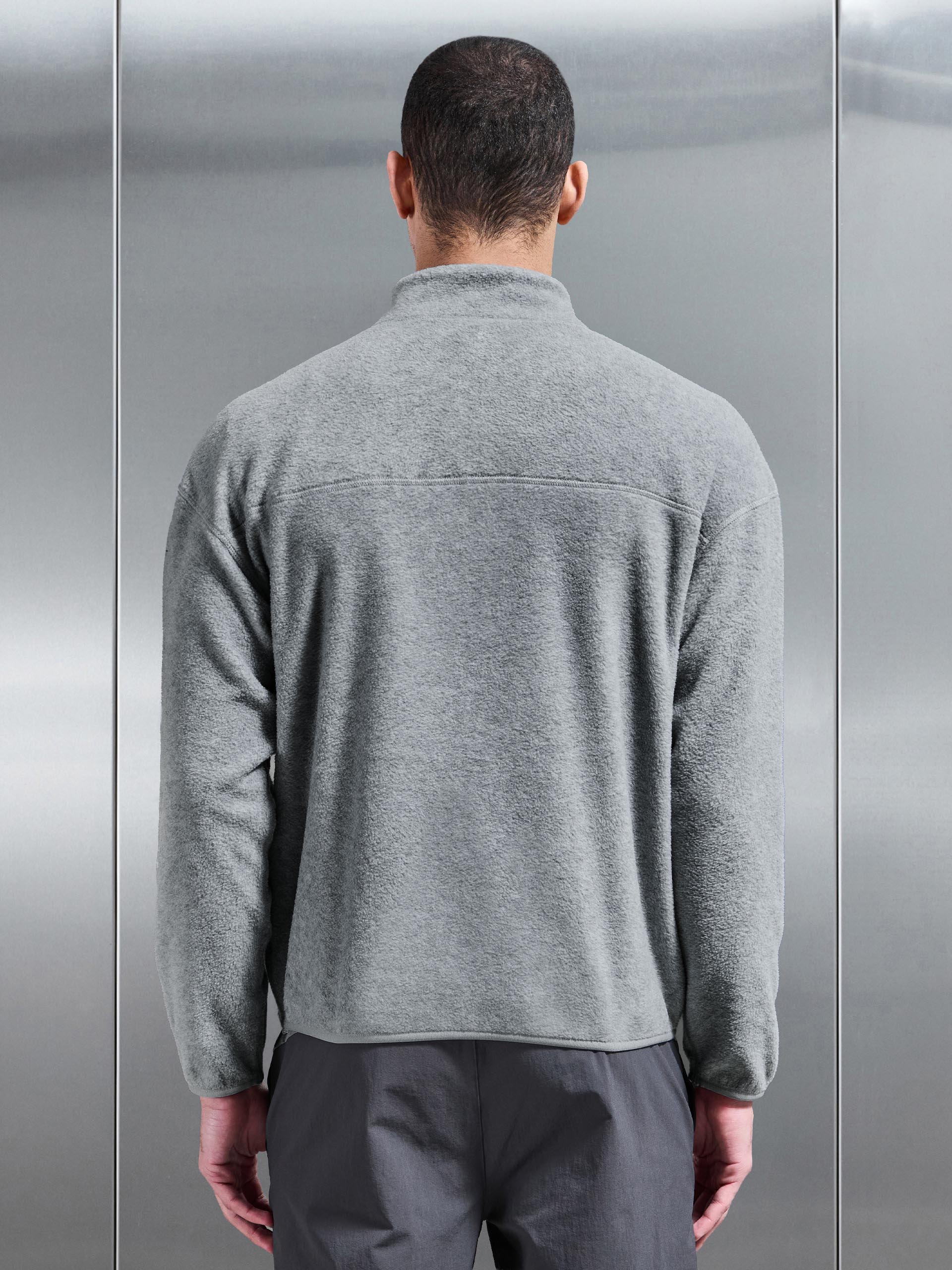 Fleece Relaxed Fit Half Zip in Grey Marl - Image 5