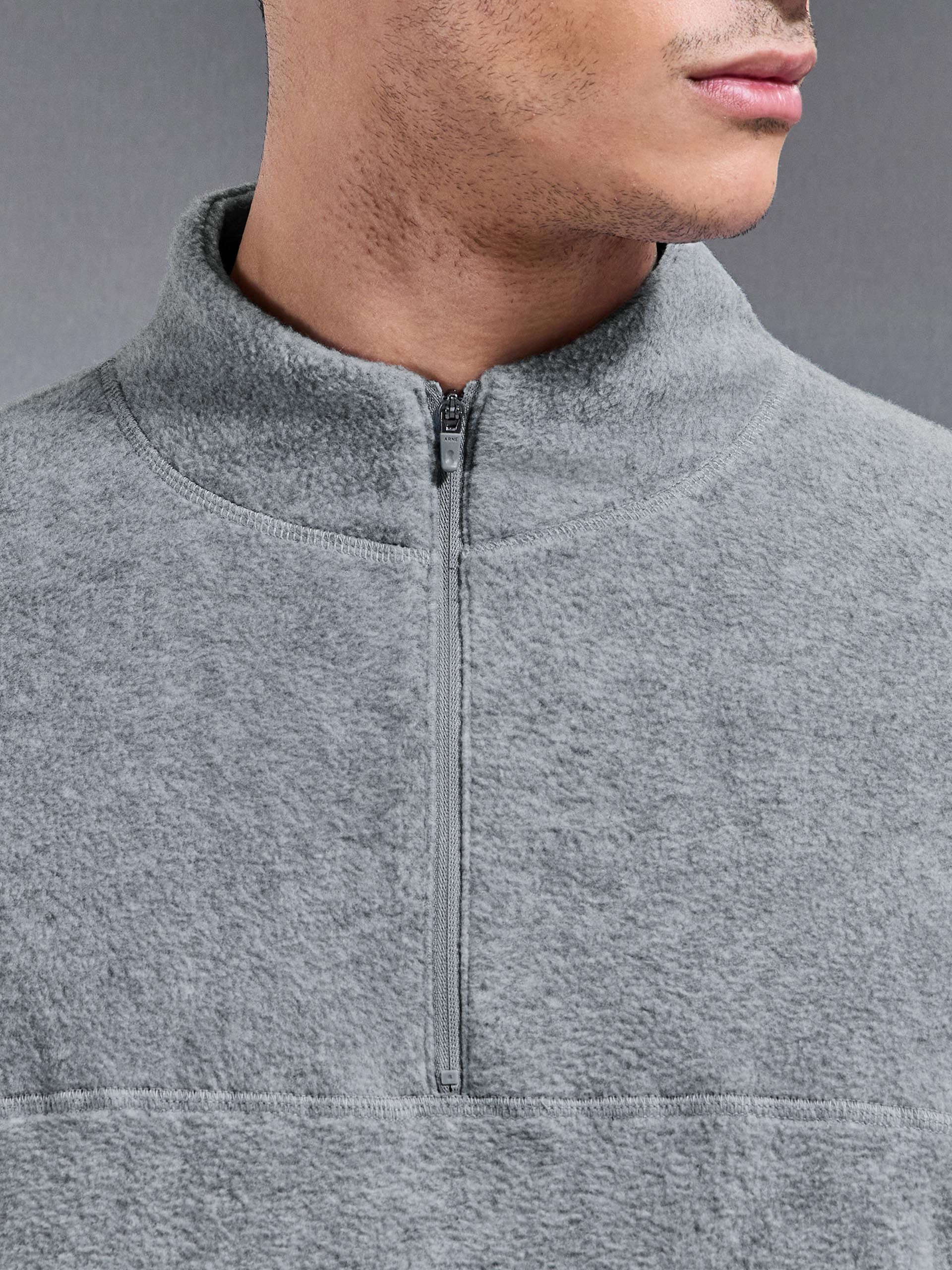 Fleece Relaxed Fit Half Zip in Grey Marl - Image 6