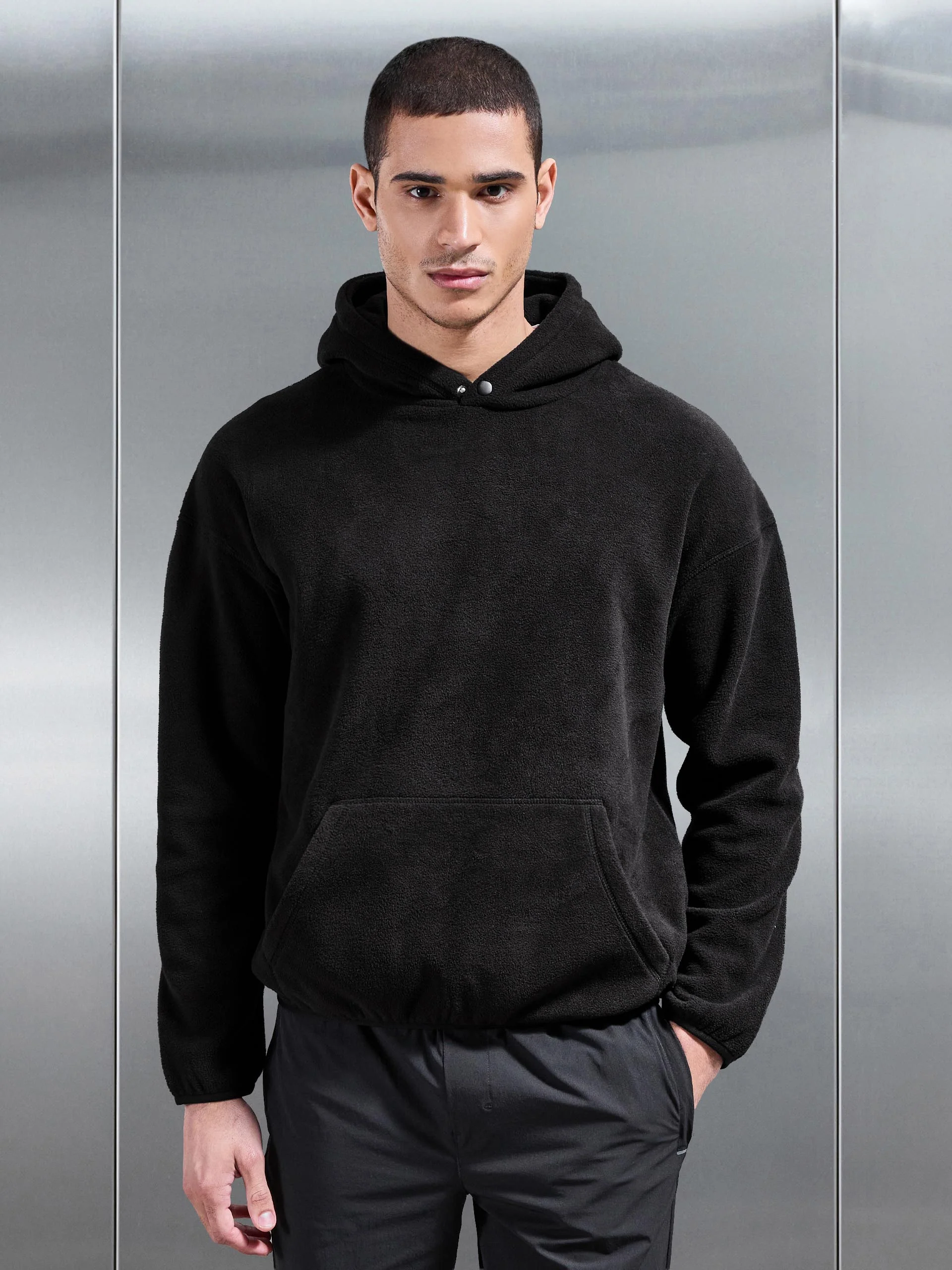 Fleece Relaxed Fit Hoodie in Black - Image 3