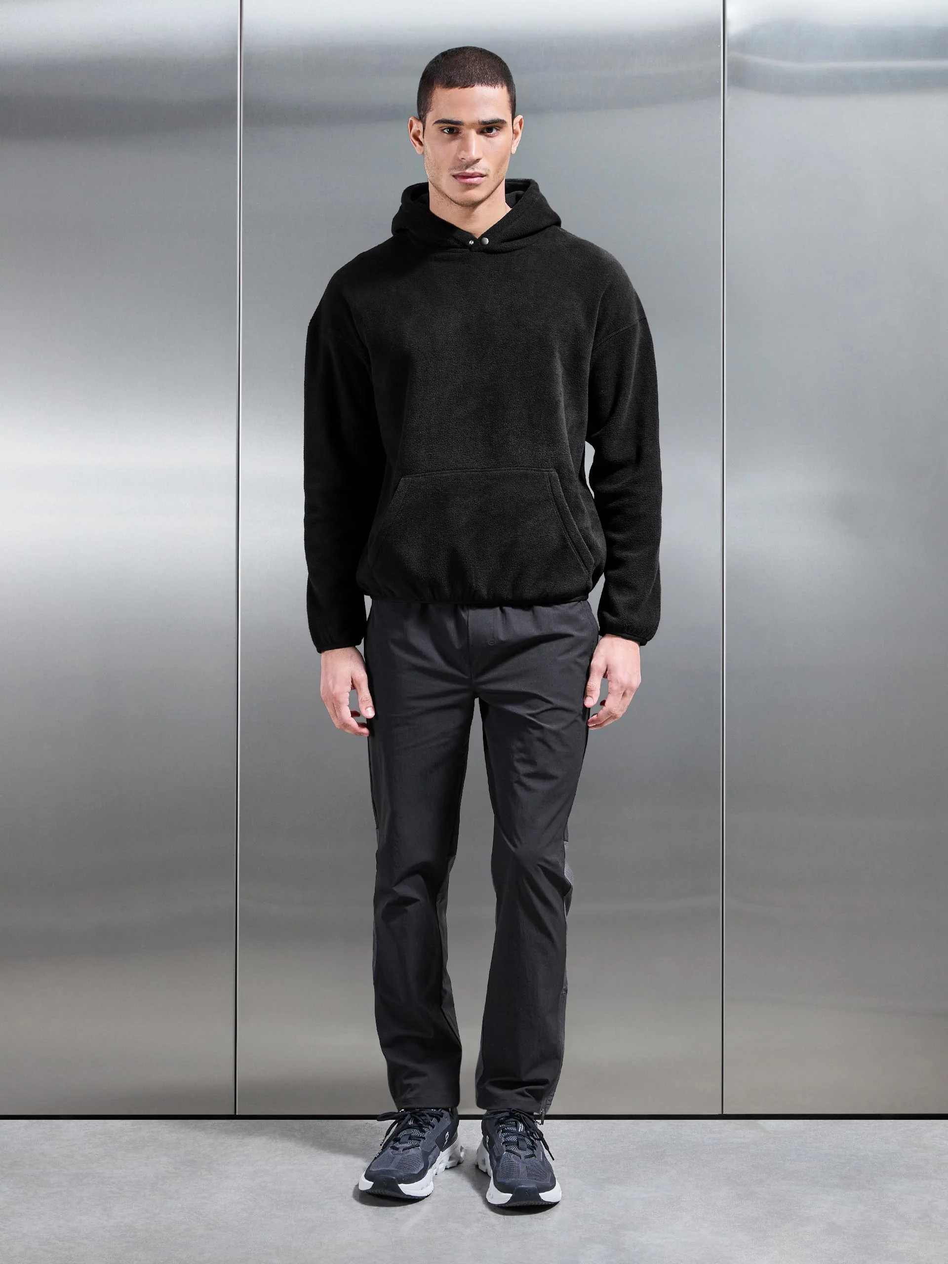 Fleece Relaxed Fit Hoodie in Black - Image 4