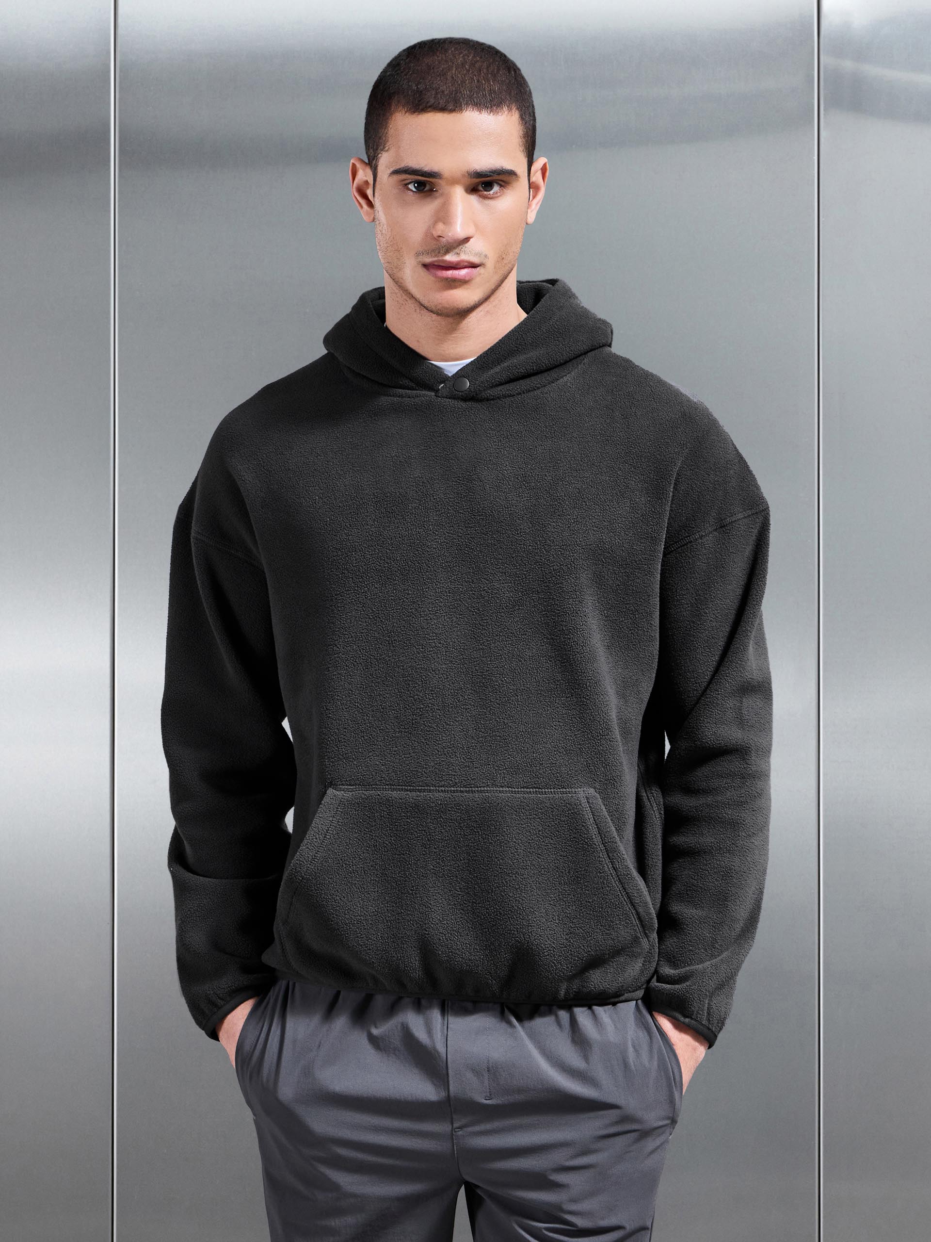 Fleece Relaxed Fit Hoodie in Grey - Image 3