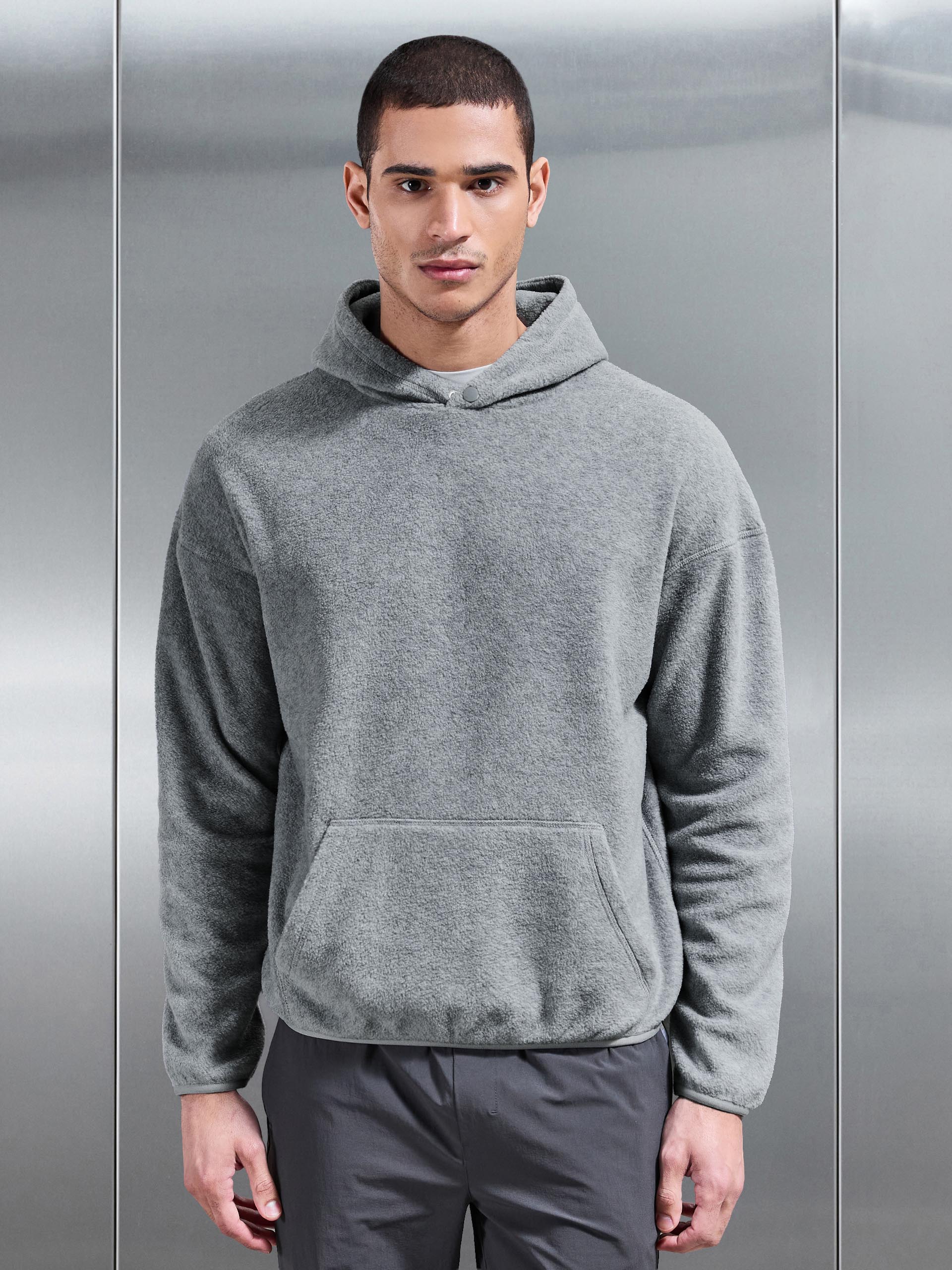 Fleece Relaxed Fit Hoodie in Grey Marl - Image 3