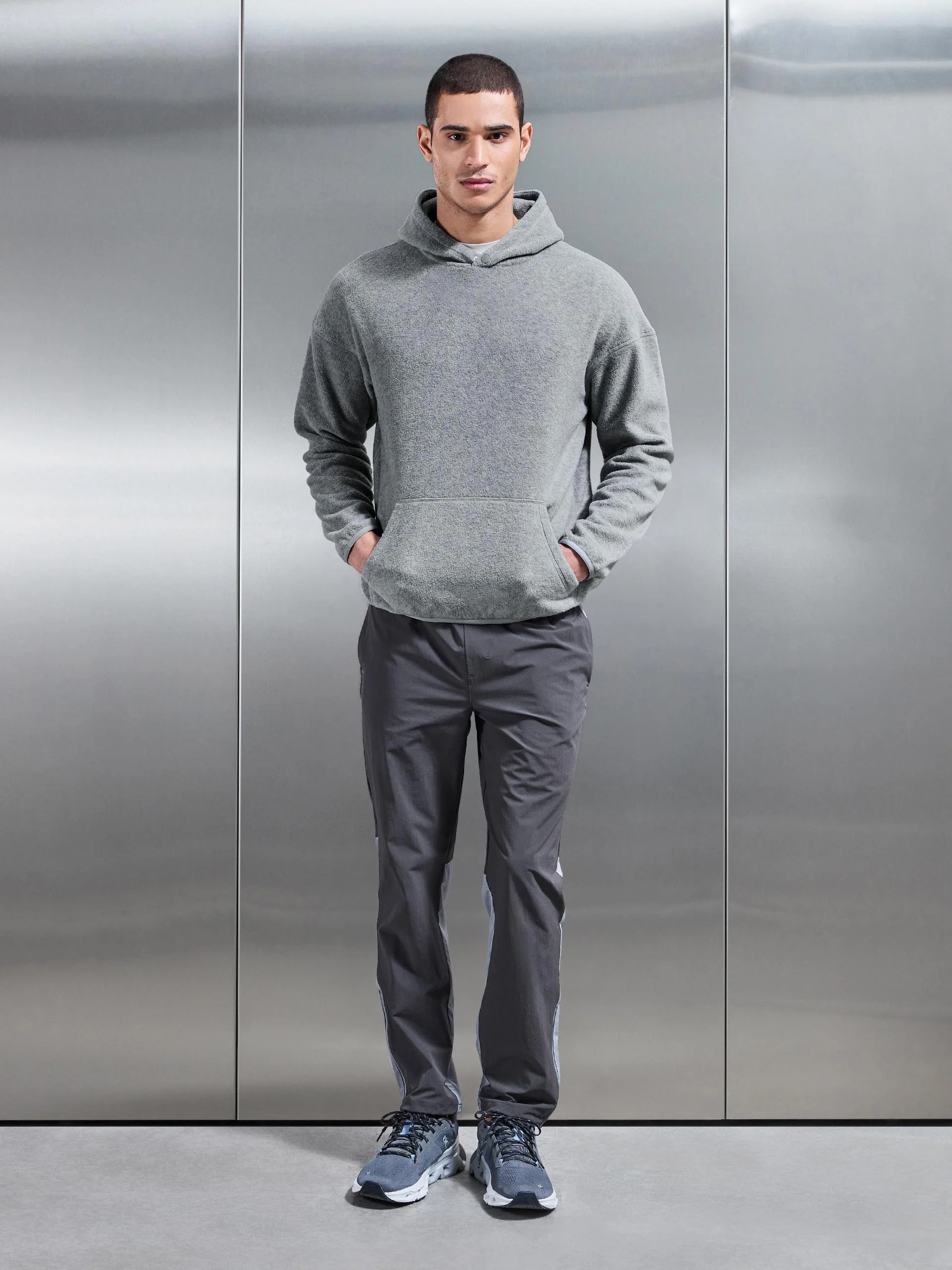 Fleece Relaxed Fit Hoodie in Grey Marl - Image 4