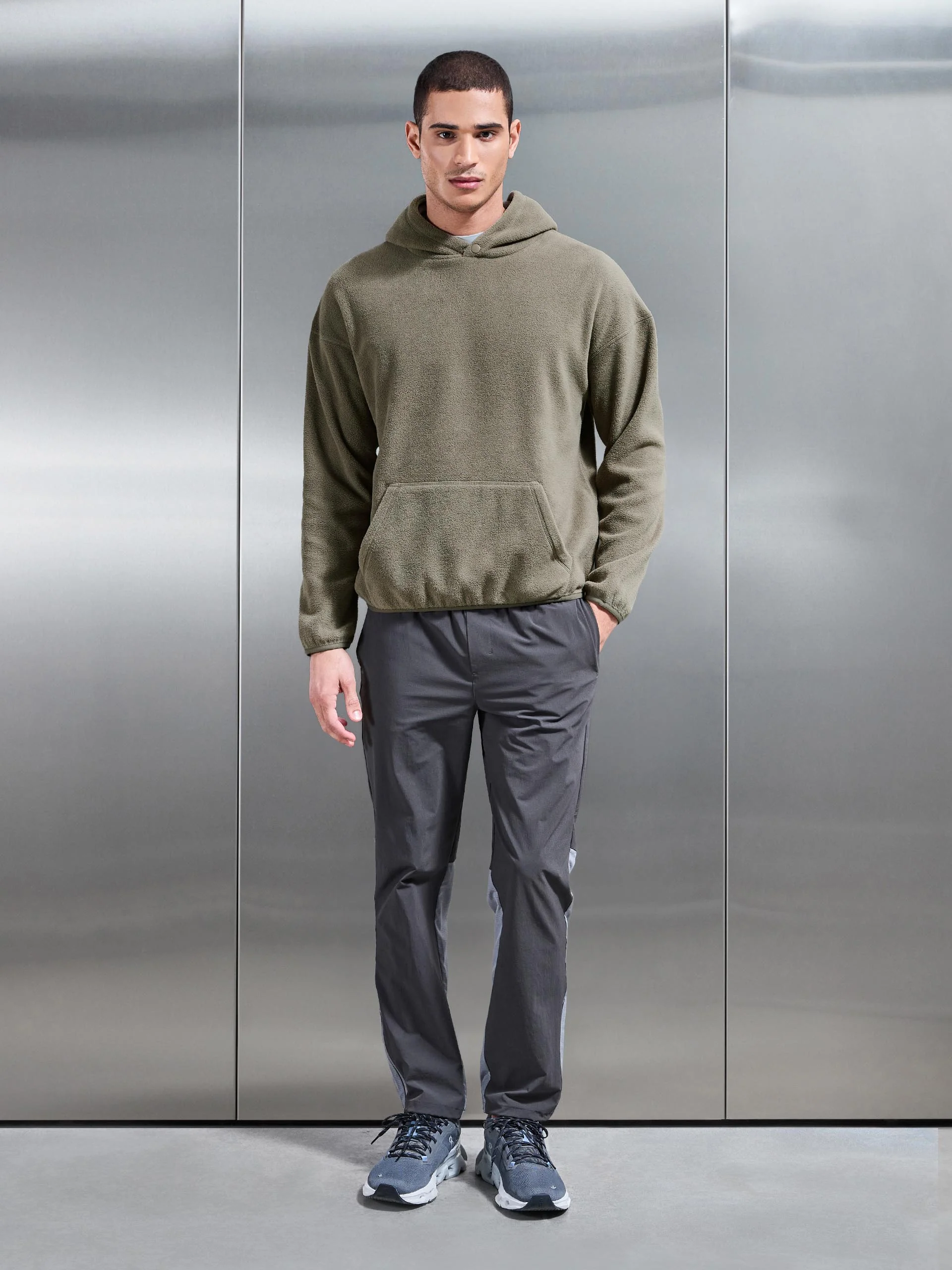Fleece Relaxed Fit Hoodie in Olive - Image 4