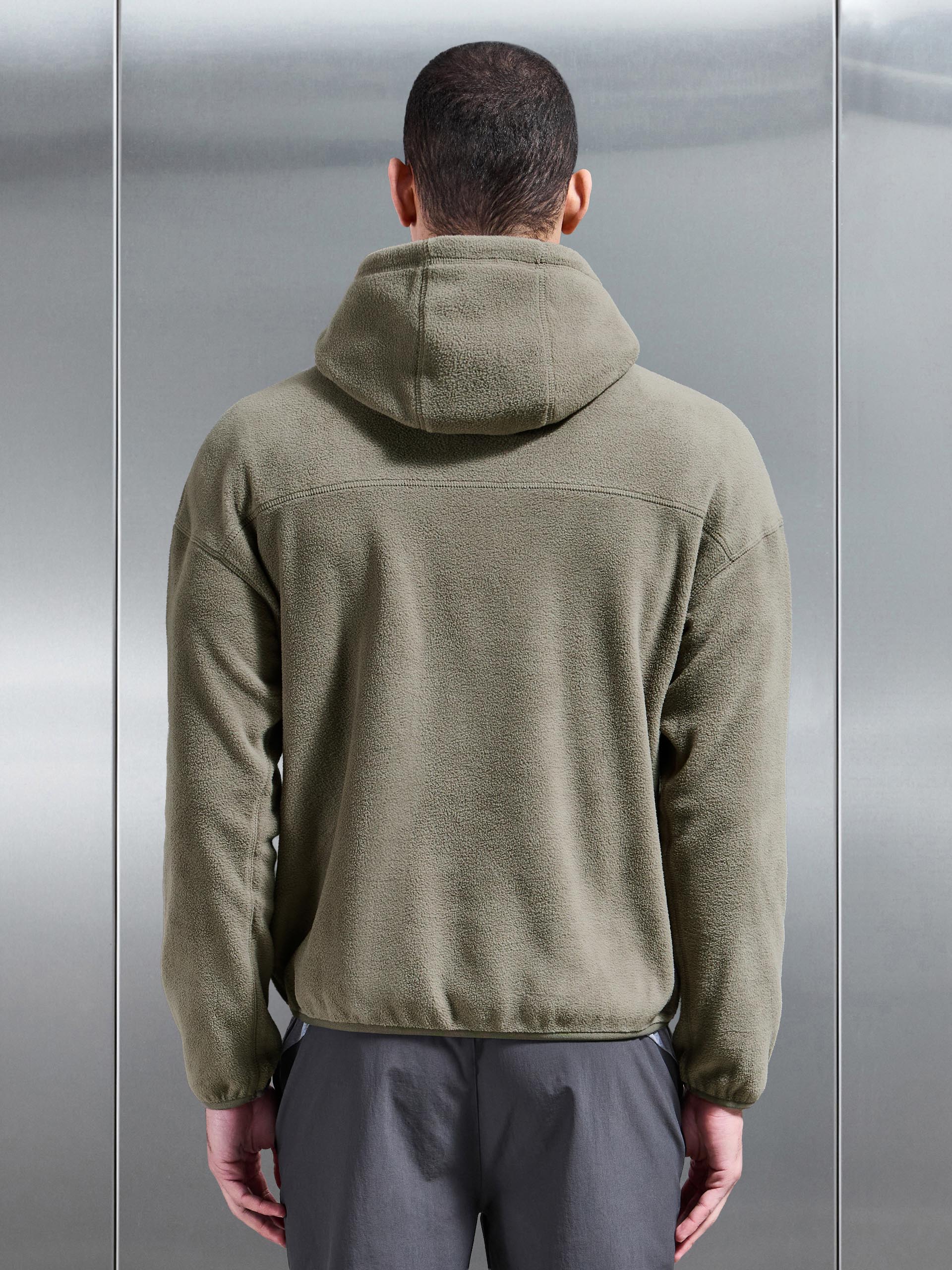 Fleece Relaxed Fit Hoodie in Olive - Image 5
